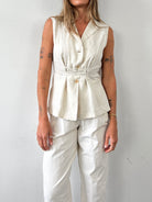 Vintage Linen Cotton Tie Front Waistcoat - M - SYLK