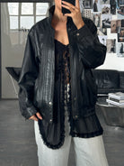 Vintage 1990s High Neck Leather Bomber Jacket - XL - SYLK