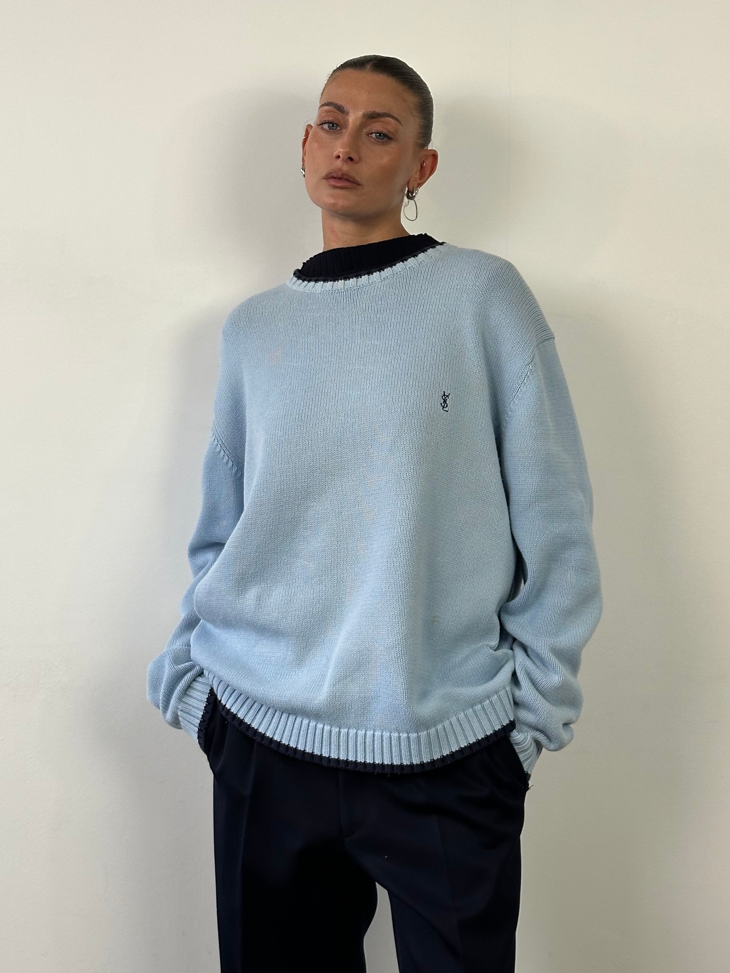 Yves Saint Laurent Pure Cotton Knitted Logo Jumper - XL/XXL - SYLK