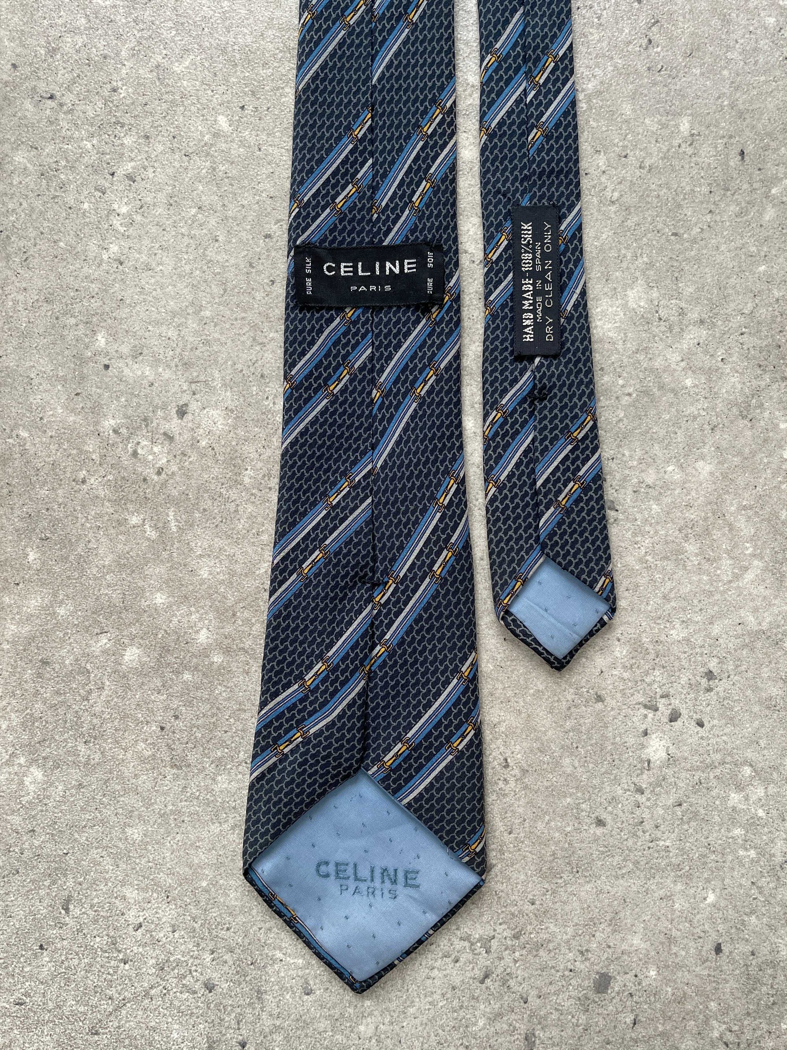 Celine Paris 1990s pure silk print tie featuring vibrant, artistic patterns suitable for formal or stylish occasions
