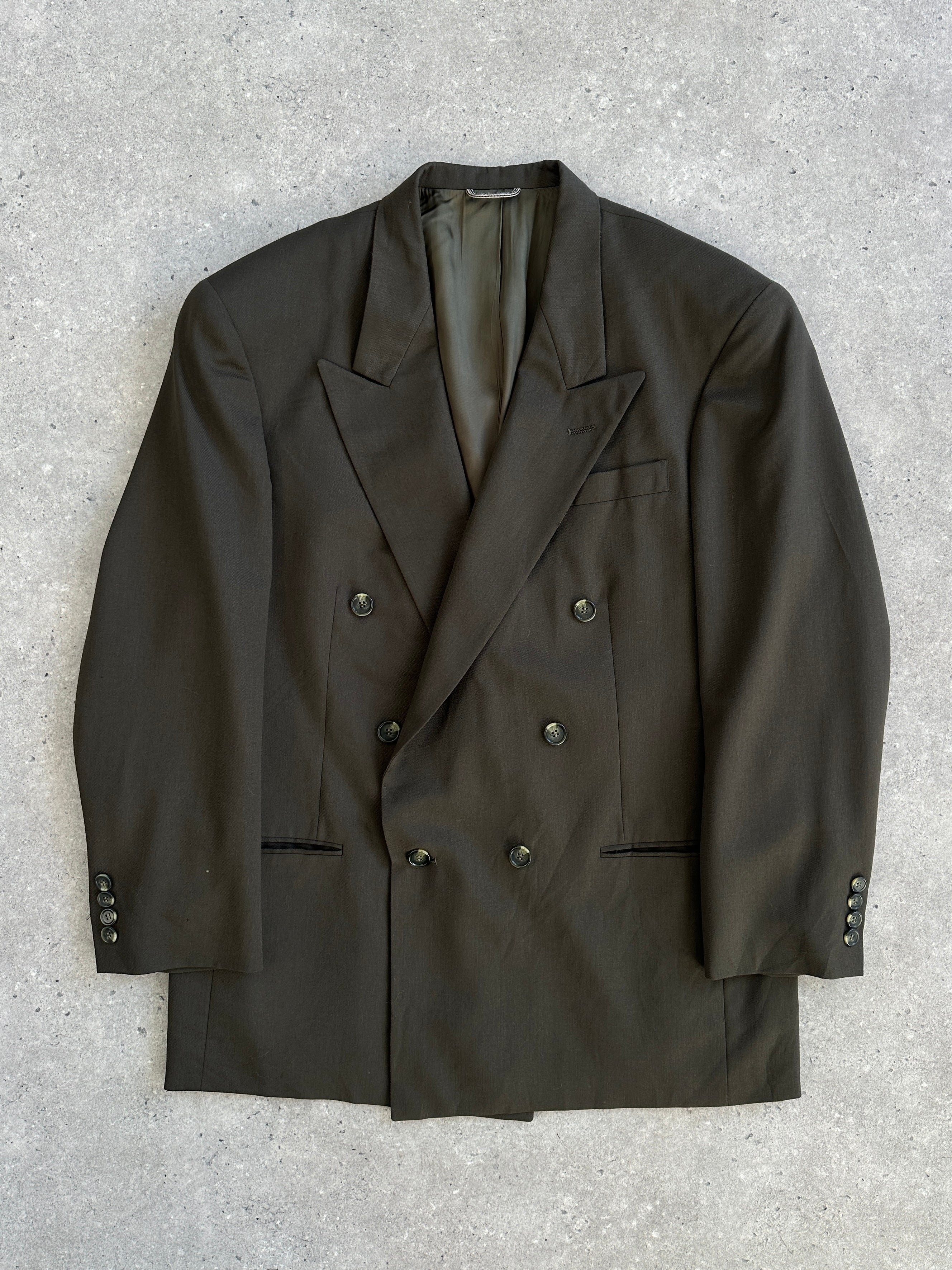 Christian Dior Monsieur 1980s pure wool double-breasted blazer in size 41R/XL, tailored fit with classic lapel and button details.