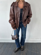 Vintage Double Zip Leather Bomber Jacket - XL - SYLK