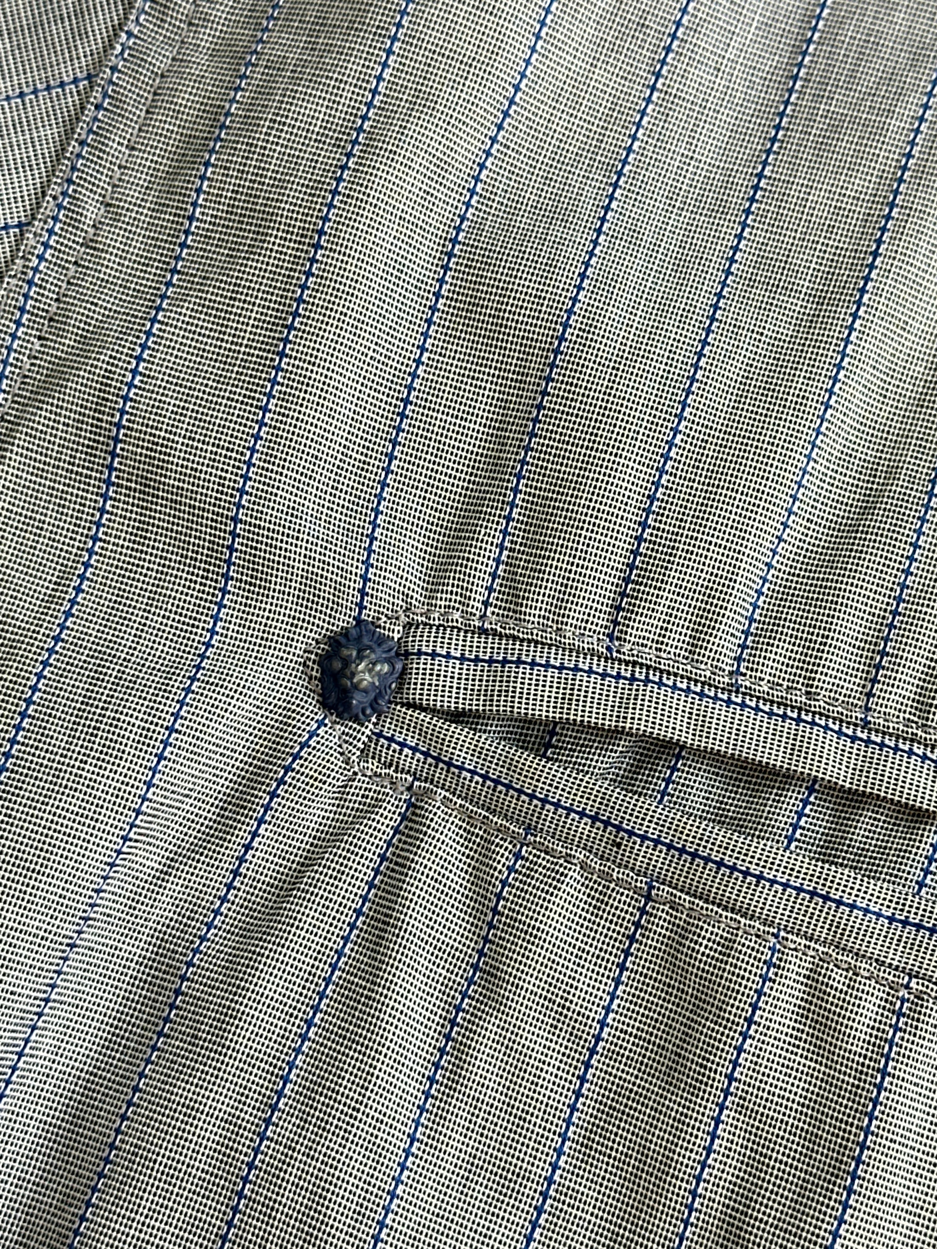Versace Versus 90s bespoke cotton shirt with button stripe design in white and blue, long-sleeve, size L.