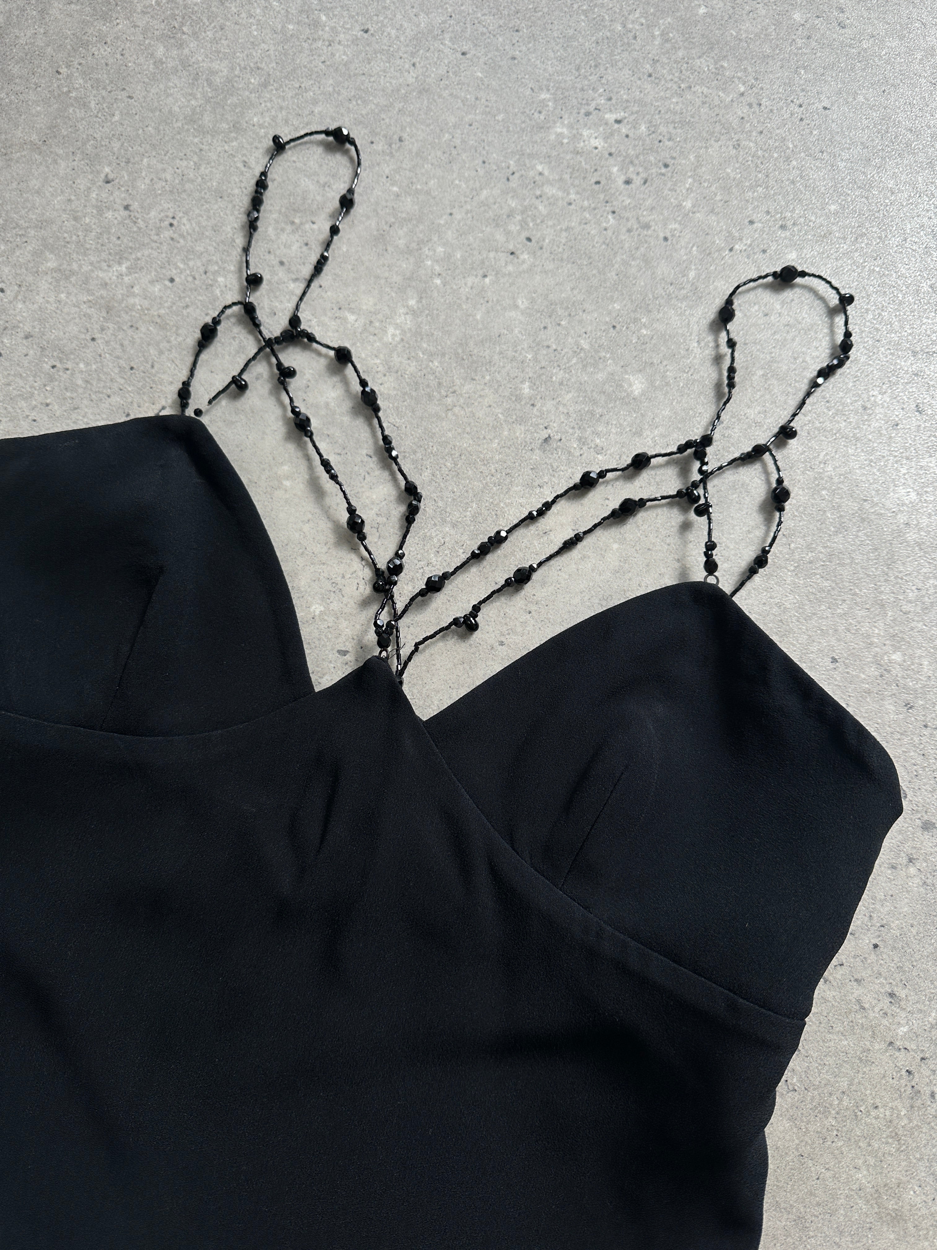 Emporio Armani beaded crop cami top in XS, featuring intricate bead detailing and a stylish, fitted design.