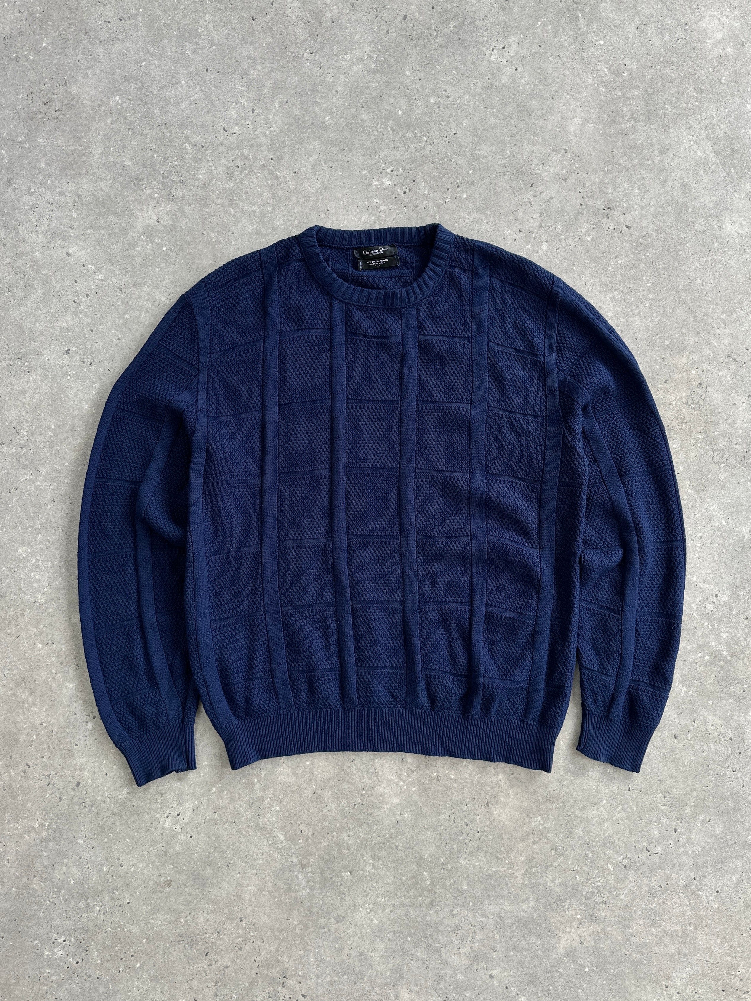 Christian Dior Monsieur 1980s knitted jumper in size L, featuring a classic design and textured fabric.