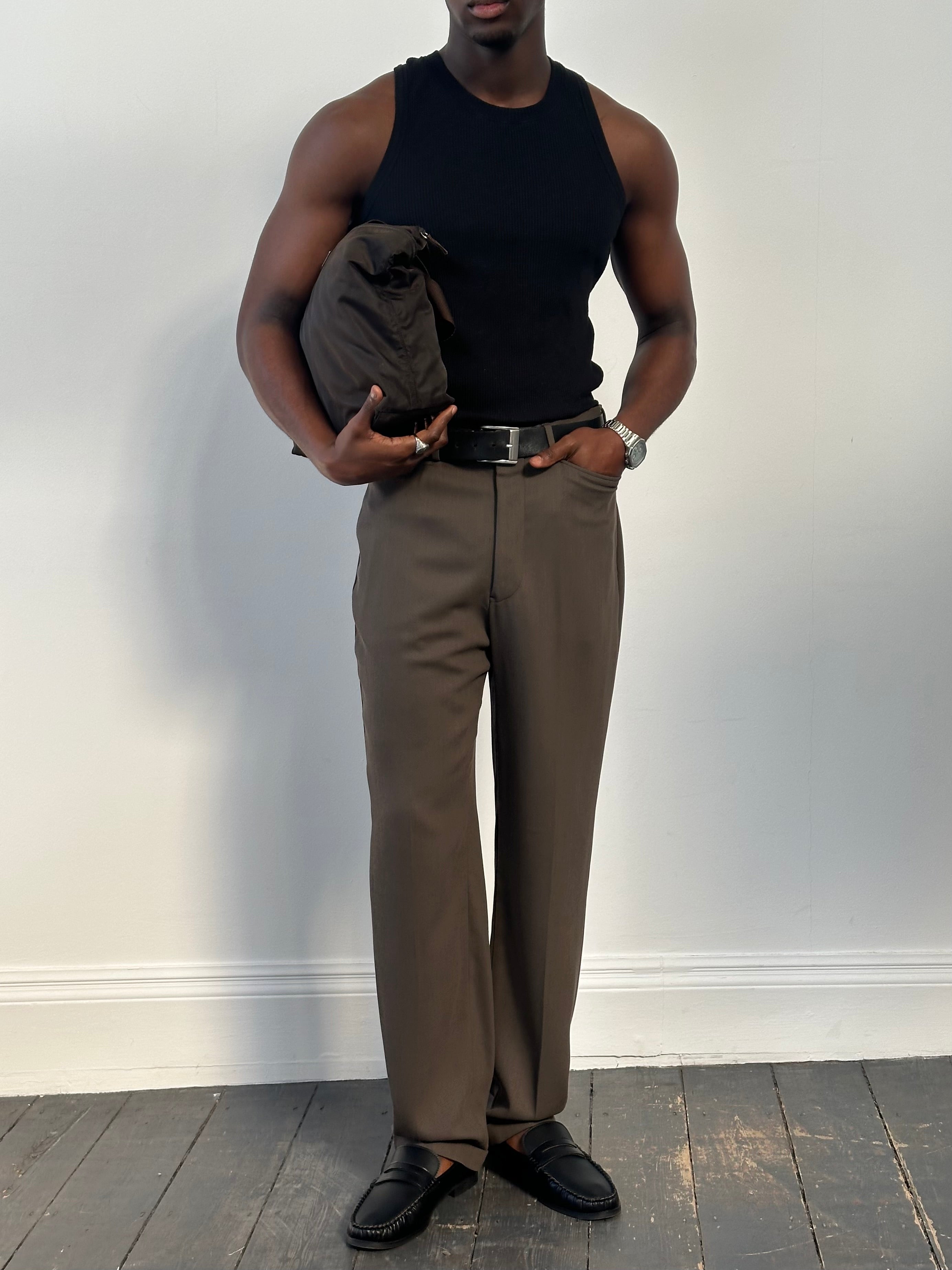 Giorgio Armani Wool Straight Leg High Waisted Trousers - W34