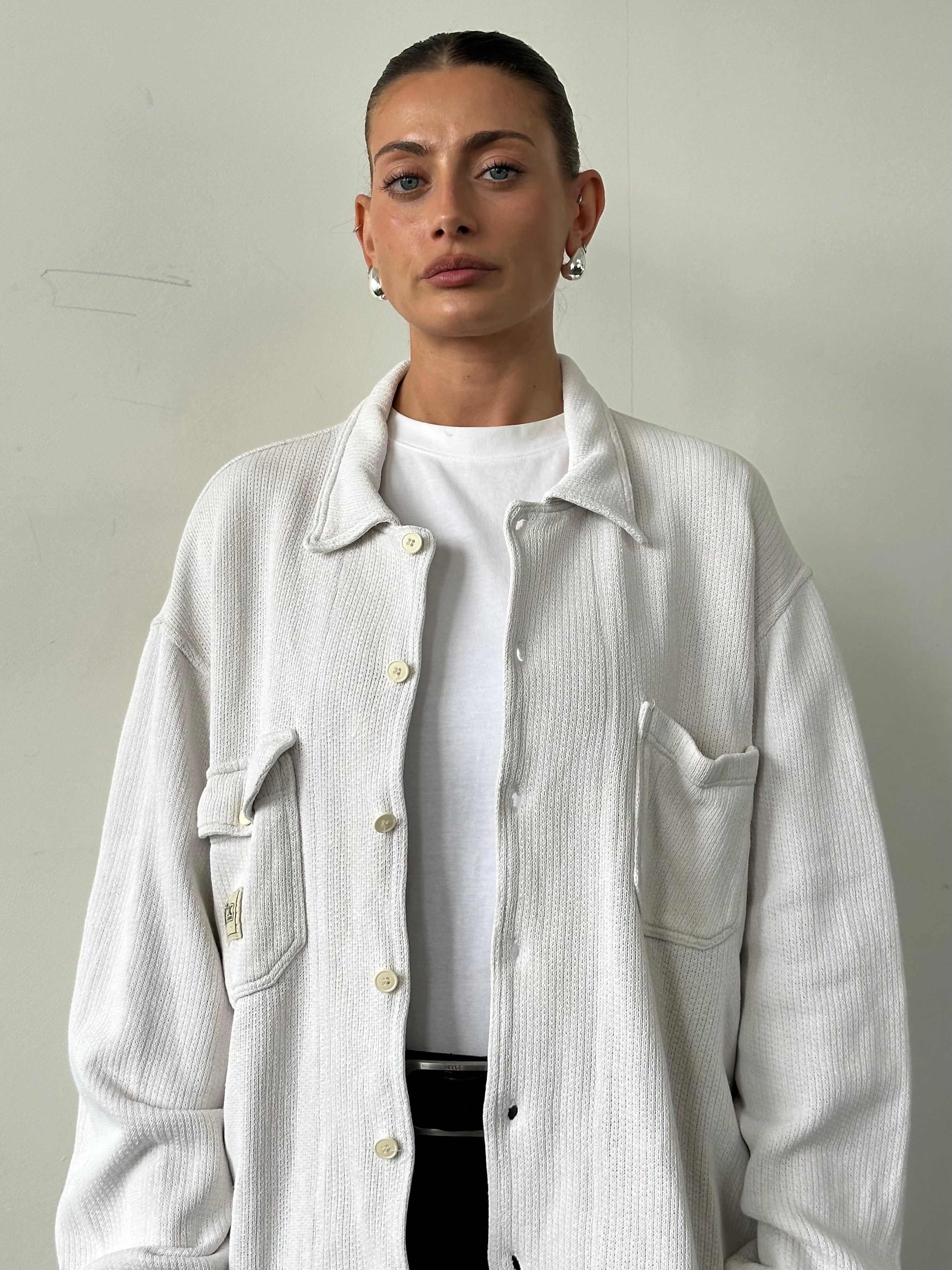 Avirex heavyweight cotton over shirt in XXL, shown in a close-up detail view with visible button and fabric texture.