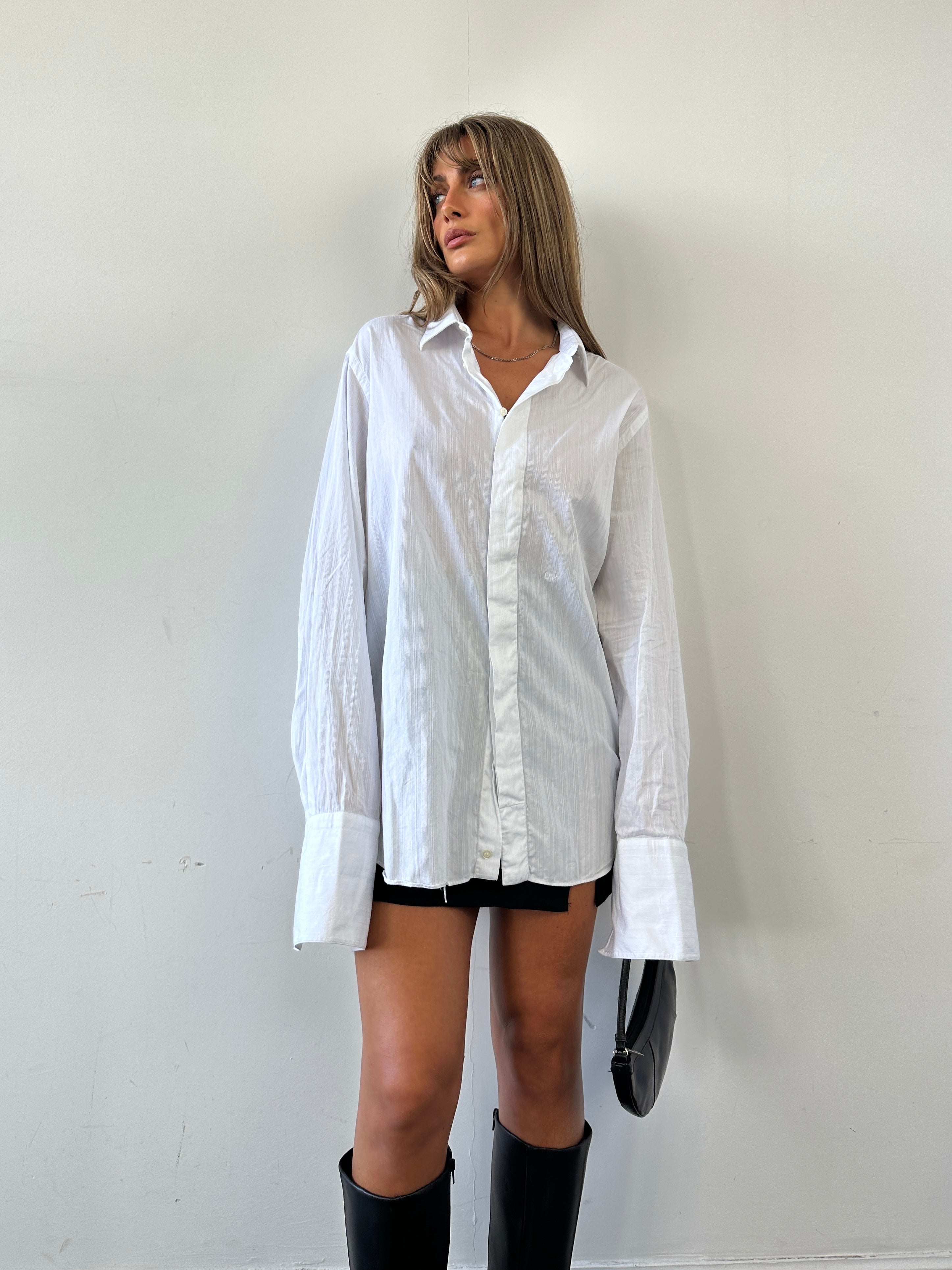 Christian Dior pure cotton striped dress shirt in XL/XXL, featuring a classic button-down design and tailored fit.
