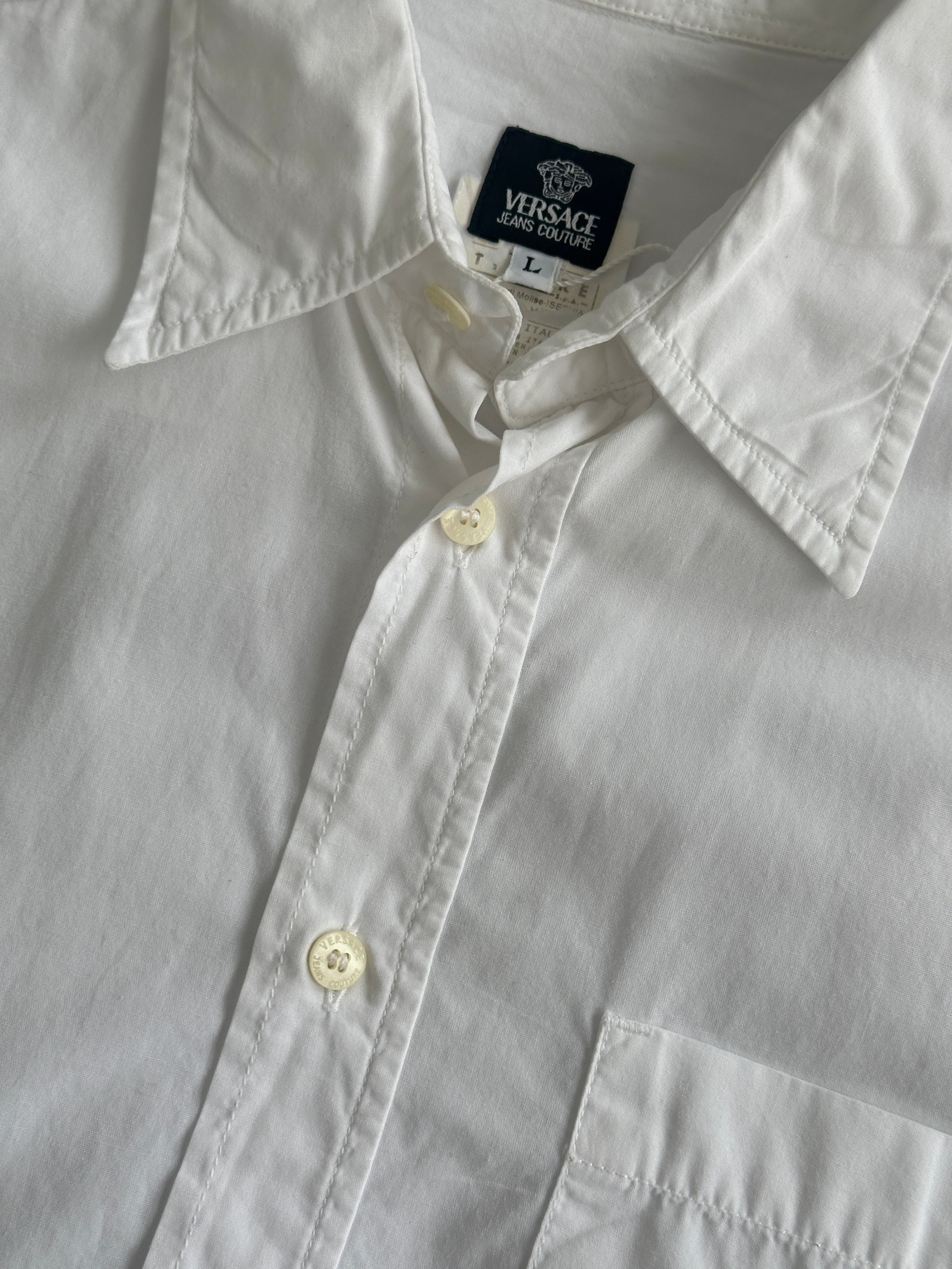 Versace Jeans Couture pure cotton shirt in size L/XL, featuring a classic button-up design with the Versace logo detail.