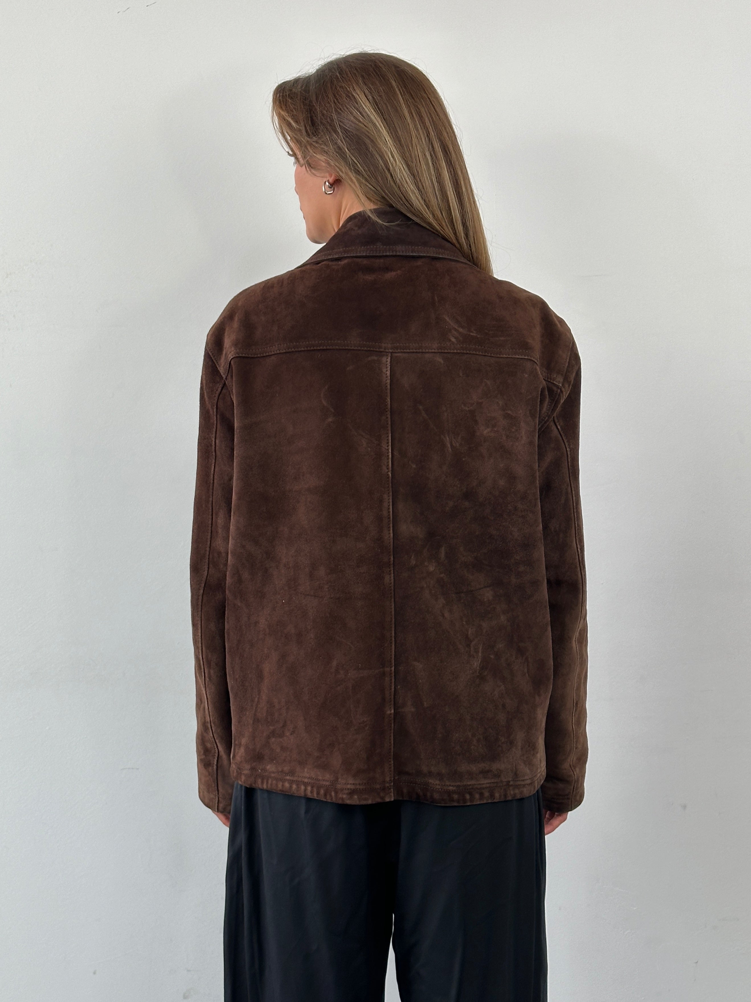 Versace Jeans Couture 1990s suede logo jacket in size L, featuring a classic design and stylish branding details.