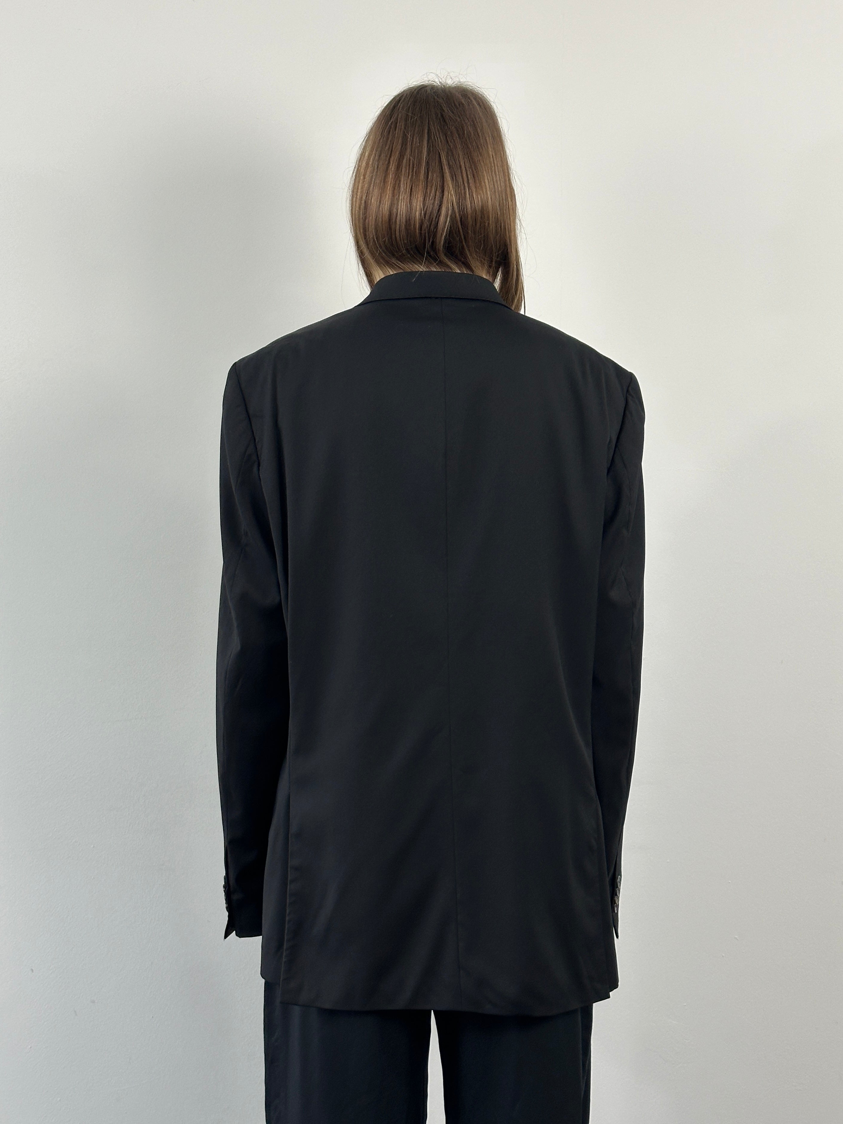 Loro Piana Rene Lezard 1990s pure wool single-breasted blazer in size 44L/XXL, tailored fit with classic lapels and structured design.