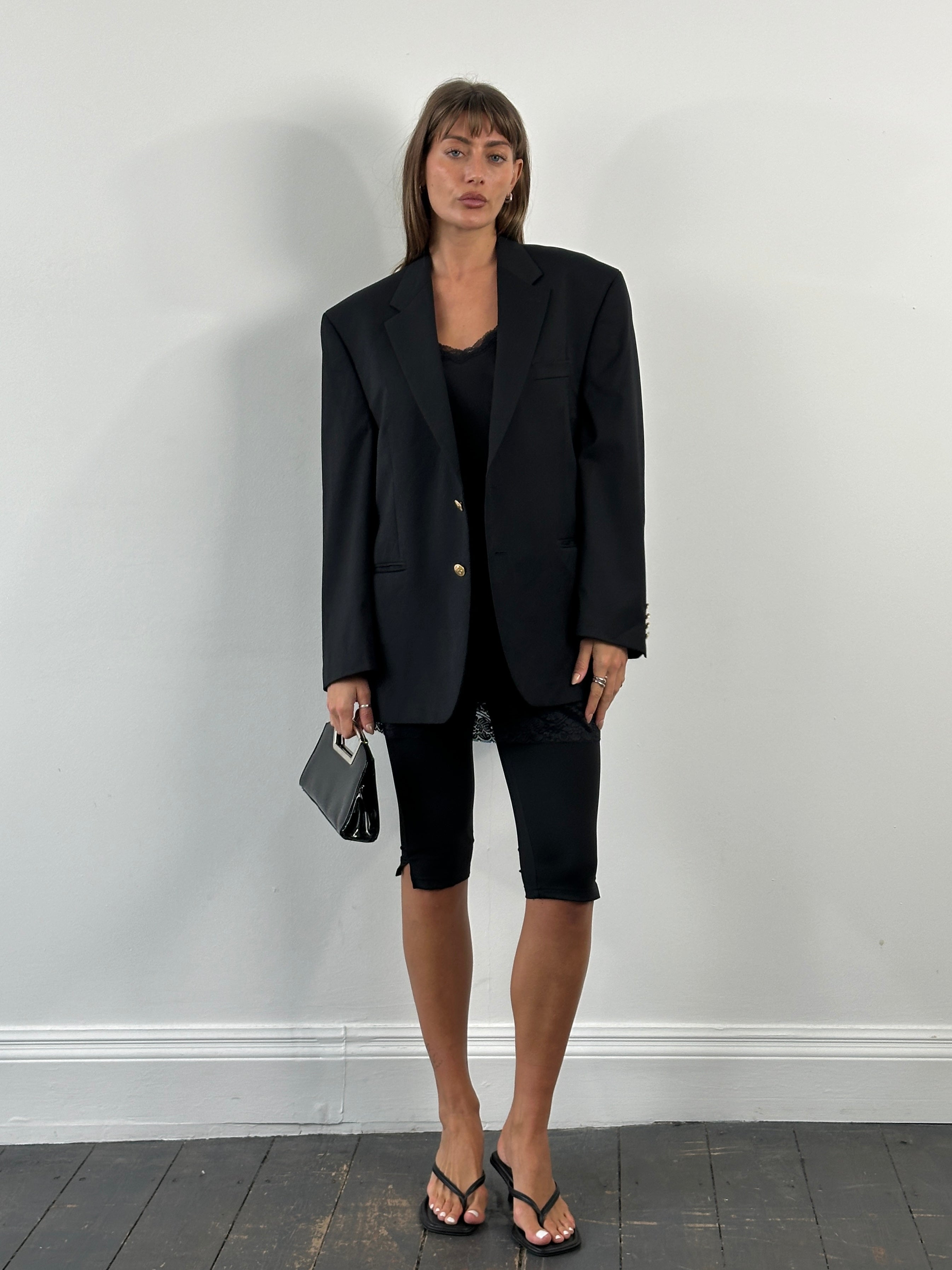 Ralph Lauren Lauren 2000s pure wool bespoke button blazer, size 44S/XL, in classic navy with tailored fit and single-breasted design.
