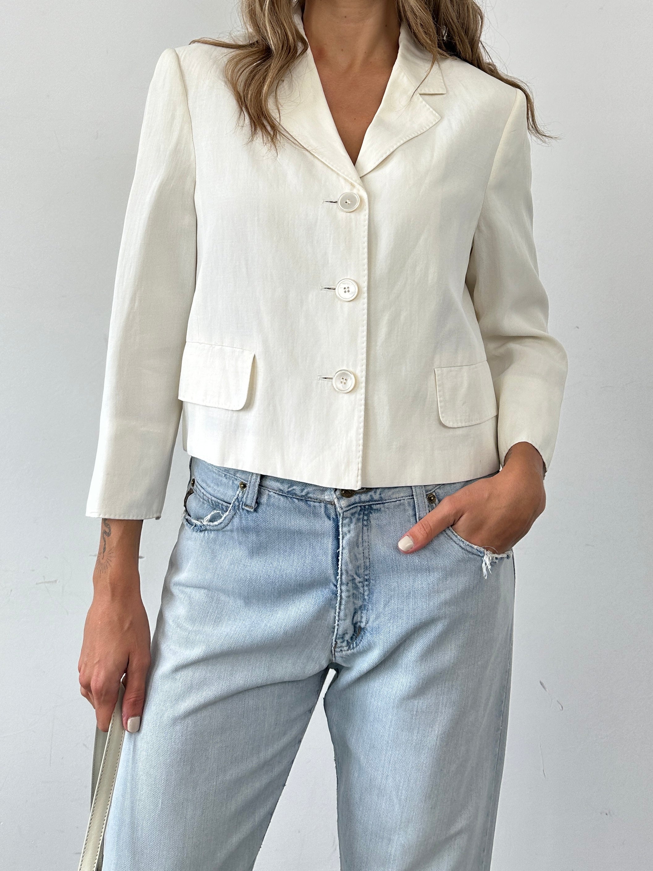 Max Mara Linen Cropped Single Breasted Blazer - M - SYLK