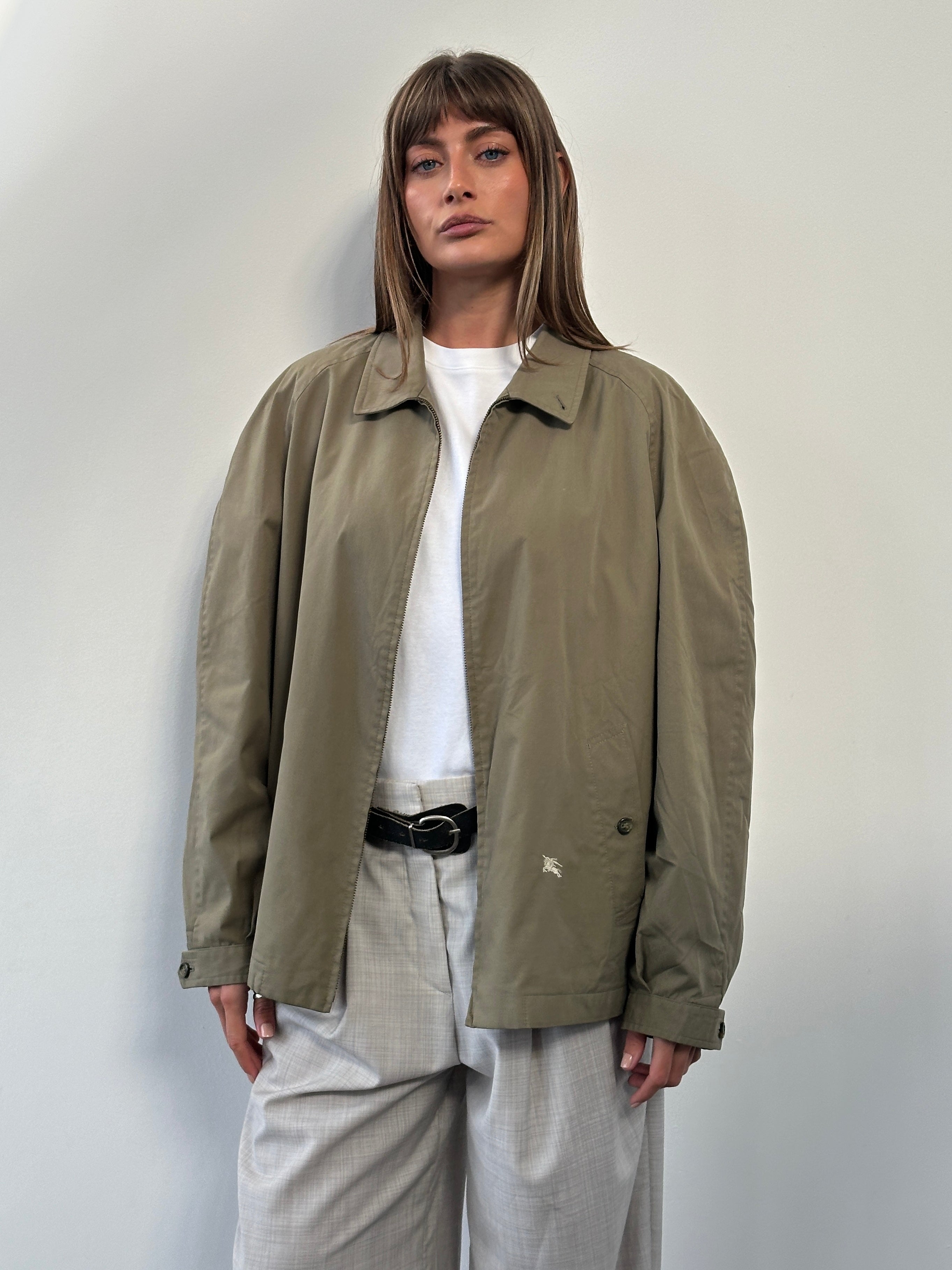 Burberry 1990s wool logo bomber jacket in XL, featuring classic design, wool fabric, and signature branding details.