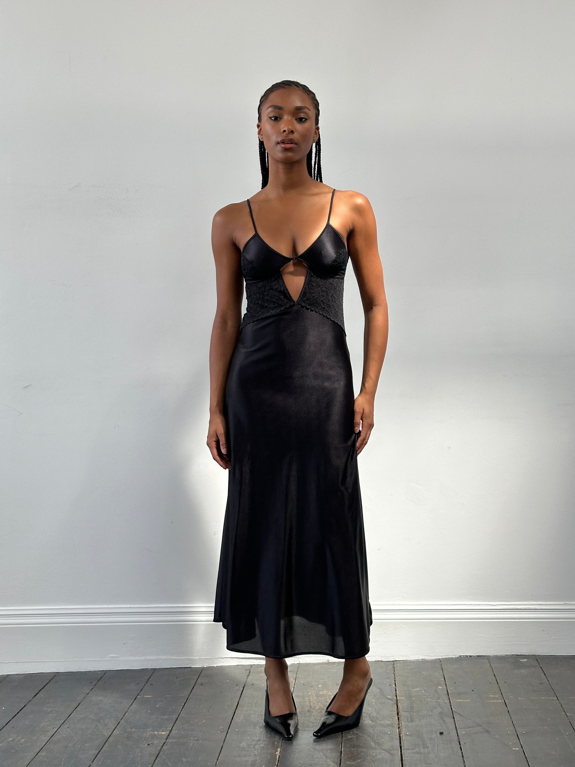 Vintage 2000s Lace Satin Maxi Slip Dress - XS