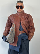 Vintage 1980s High Neck Leather Bomber Jacket - SYLK