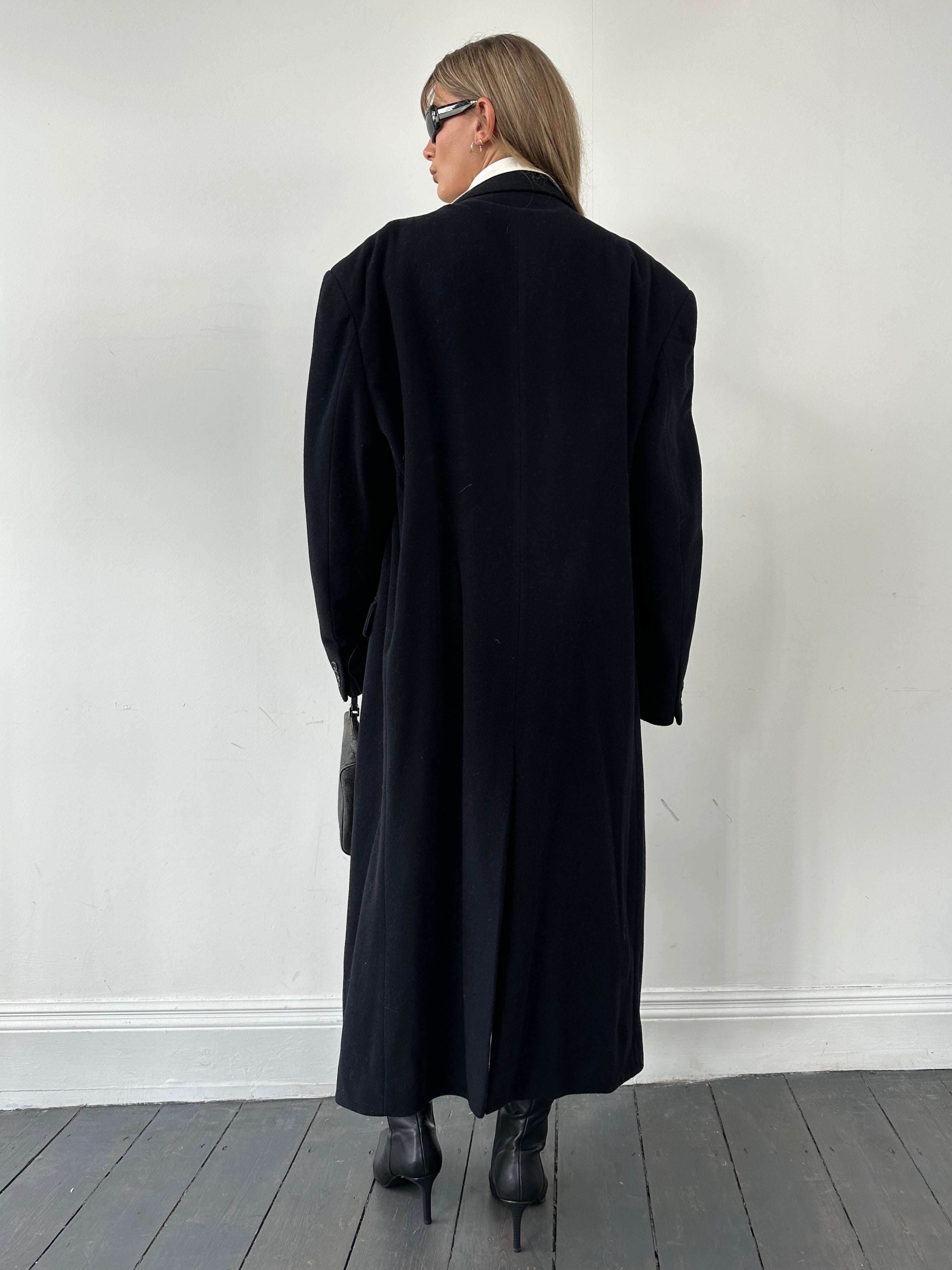 Pierre Cardin wool cashmere double-breasted coat in XXL/50R, shown on a hanger with tailored lapels and button details.