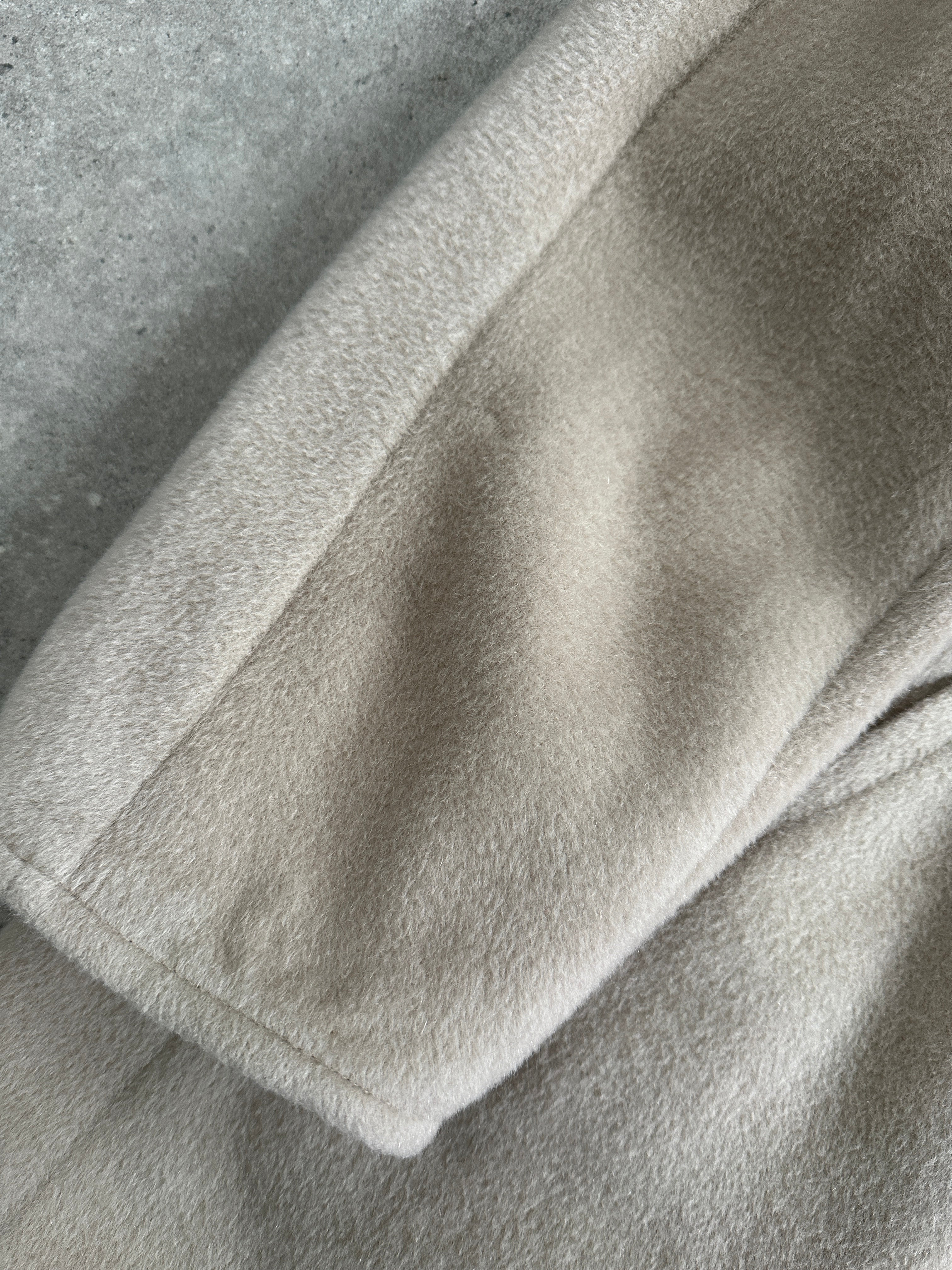 Max Mara brushed wool and cashmere single-breasted coat in M/L size, shown on a hanger with a neutral background.