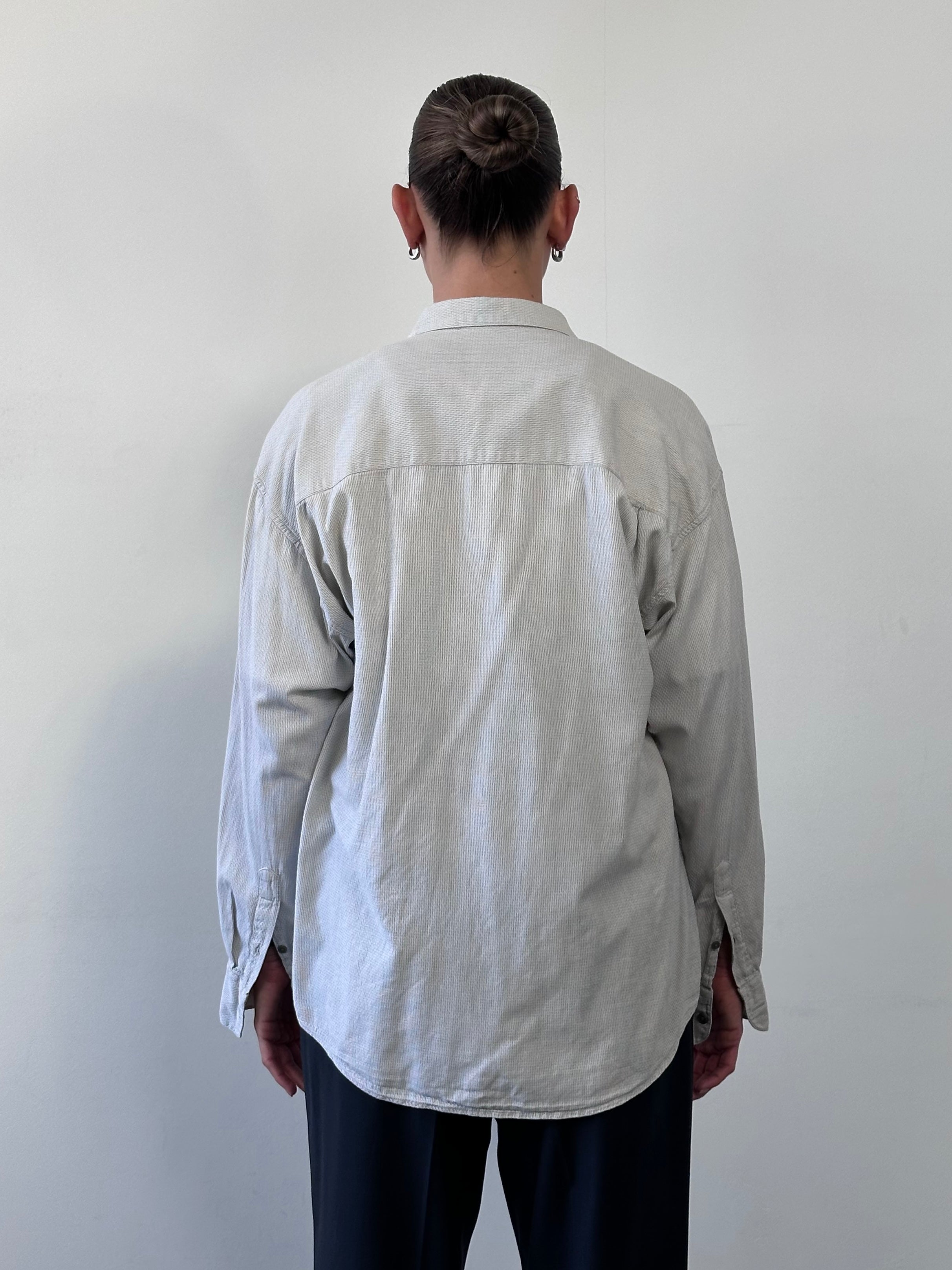 Yves Saint Laurent Pour Homme 1990s cotton logo shirt, M/L size, white with YSL branding, casual men's fashion shirt