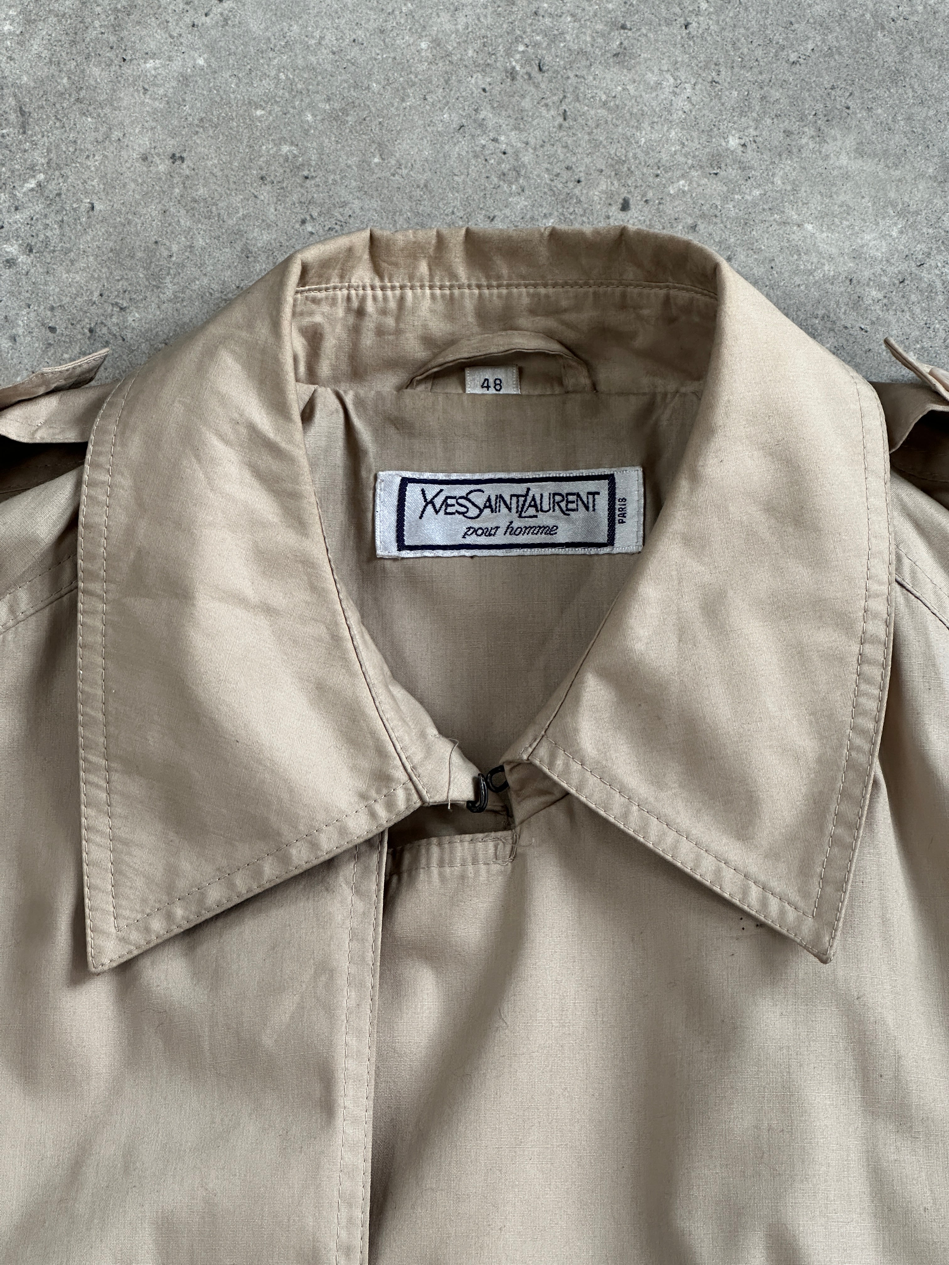 Yves Saint Laurent 1980s Cotton Double Breasted Belted Trench Coat - XL - SYLK