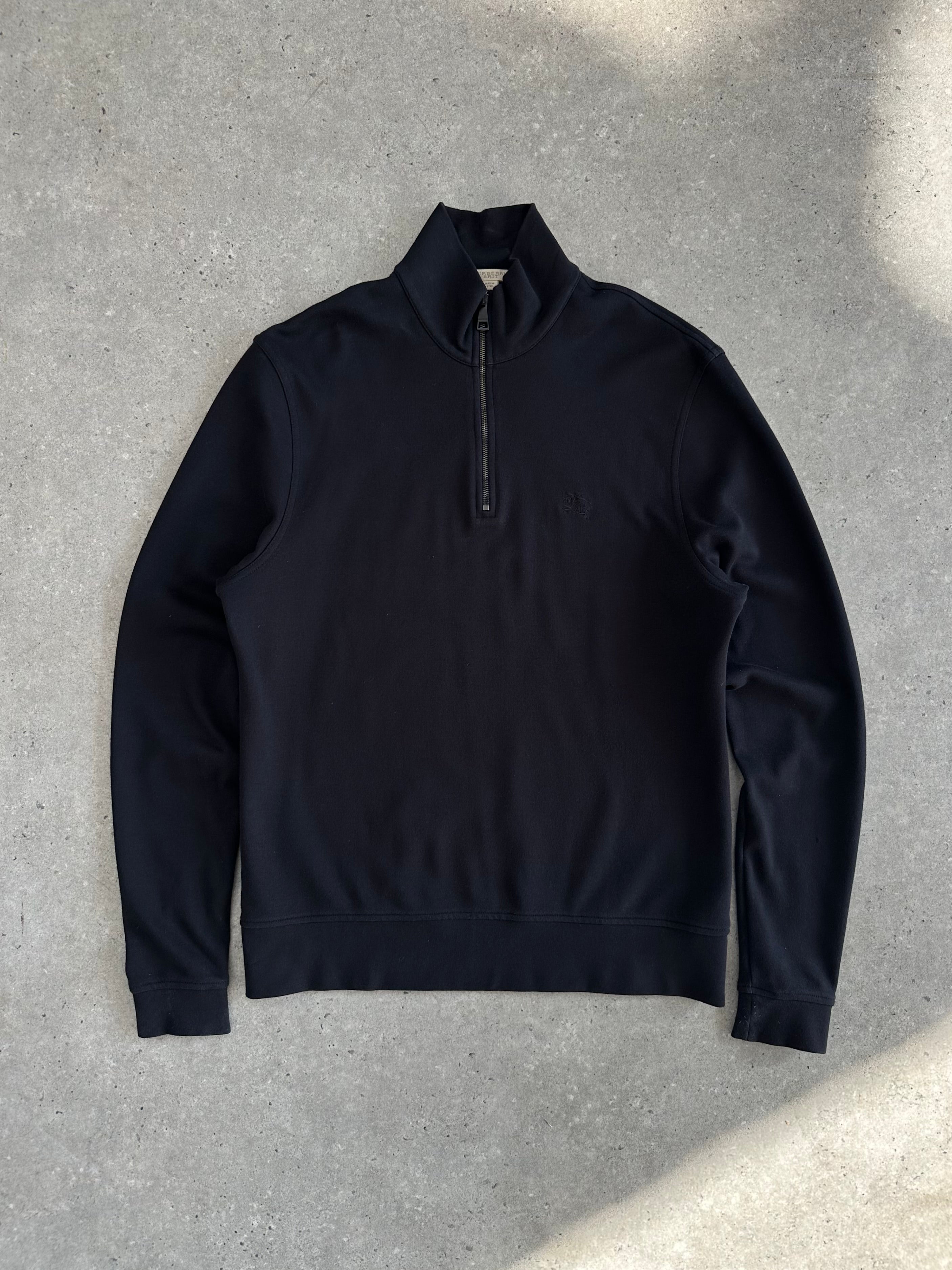 Burberry Brit pure cotton logo quarter zip jumper in size L, casual sweatshirt with signature branding and front zipper detail.