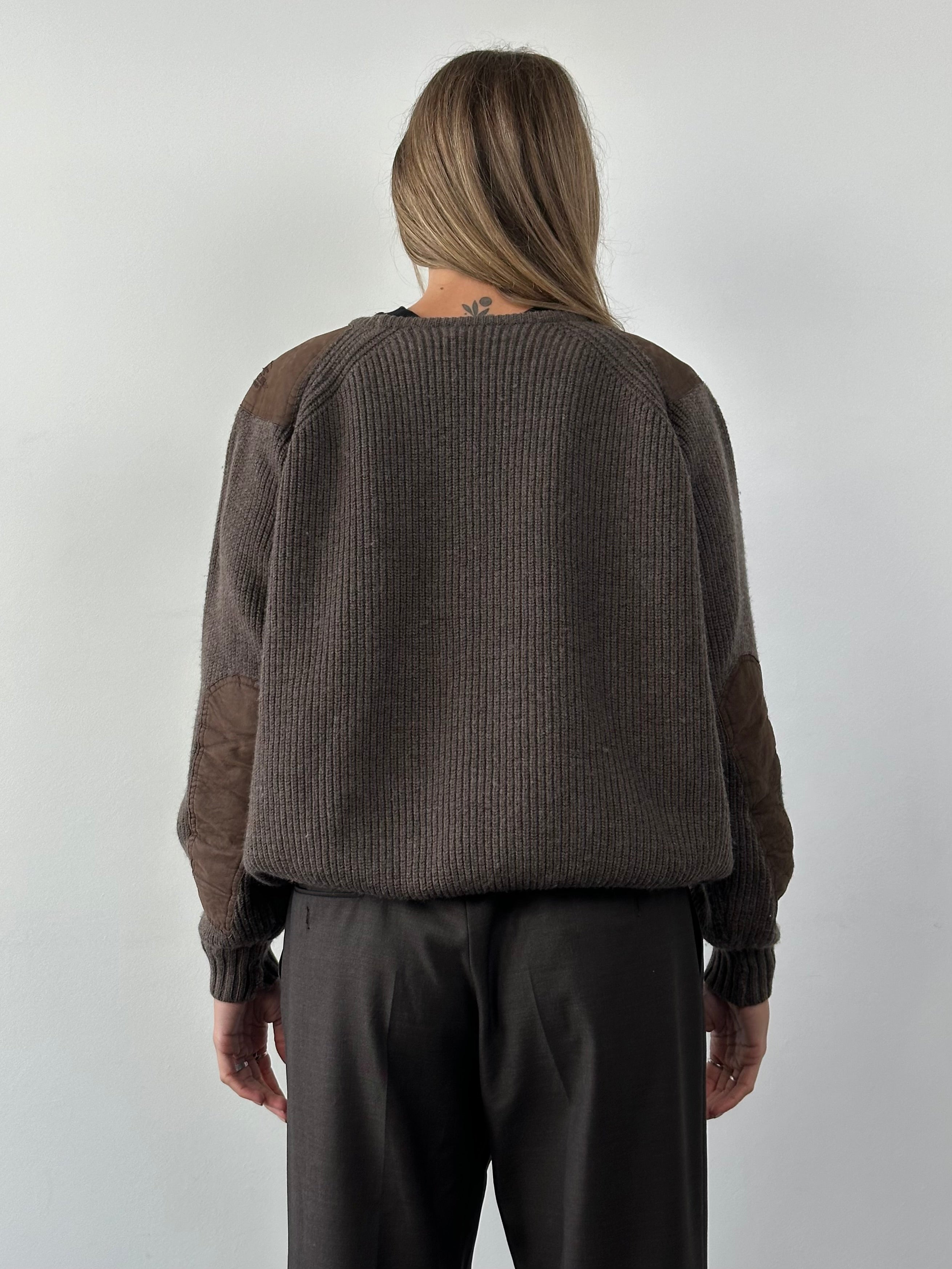 Burberry London pure wool patchwork logo knitted jumper in size M, featuring colorful patchwork design and branded logo detail.