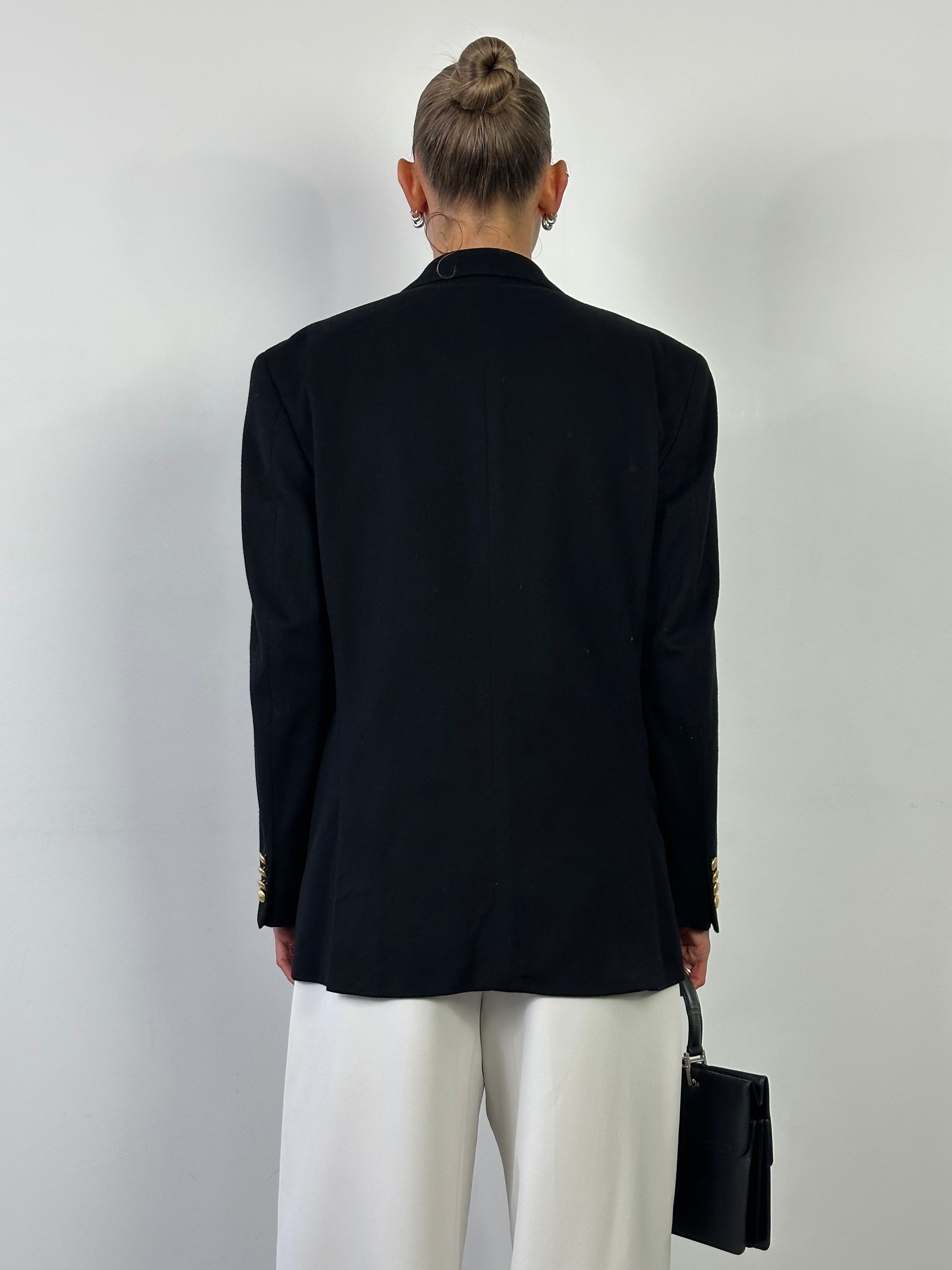 Yves Saint Laurent men's brushed wool cashmere blazer in size 38R/L, tailored bespoke button design, classic 1990s style.