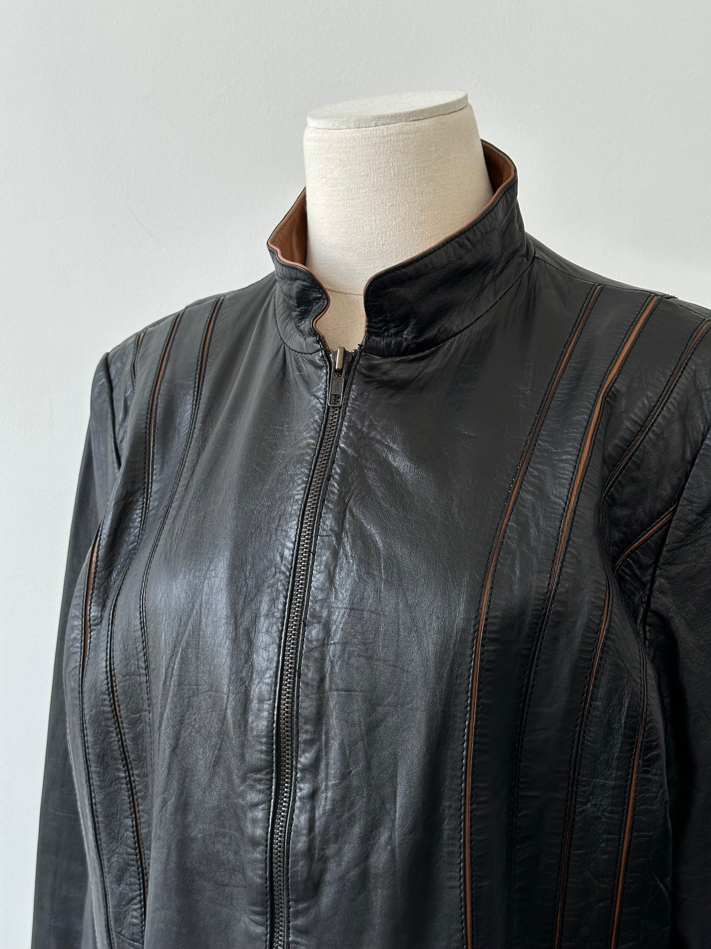 Vintage 1990s High Neck Leather Jacket - M-L
