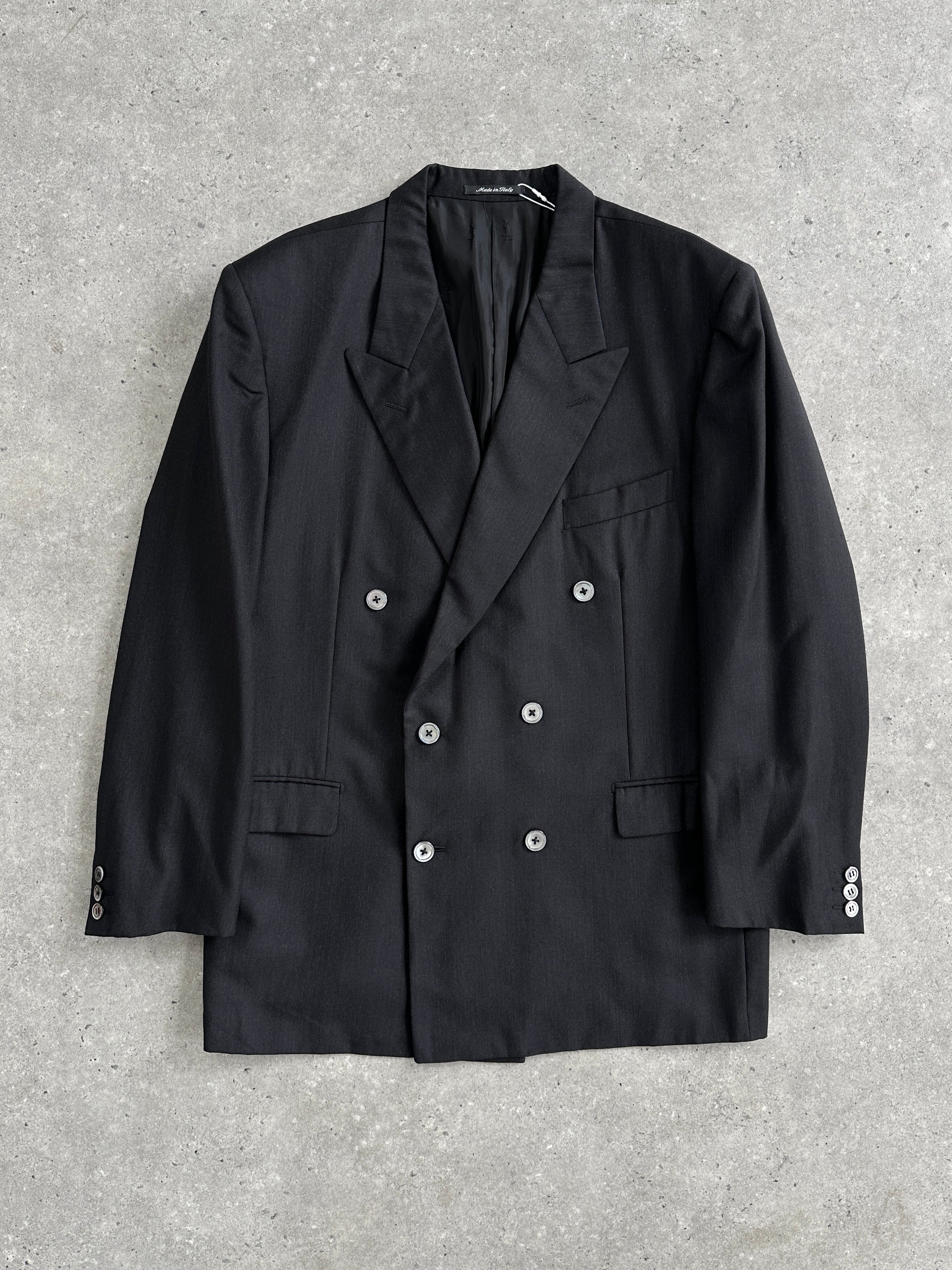 Yves Saint Laurent 80s wool double-breasted blazer in size 40R/L, tailored fit with classic lapels and button details.