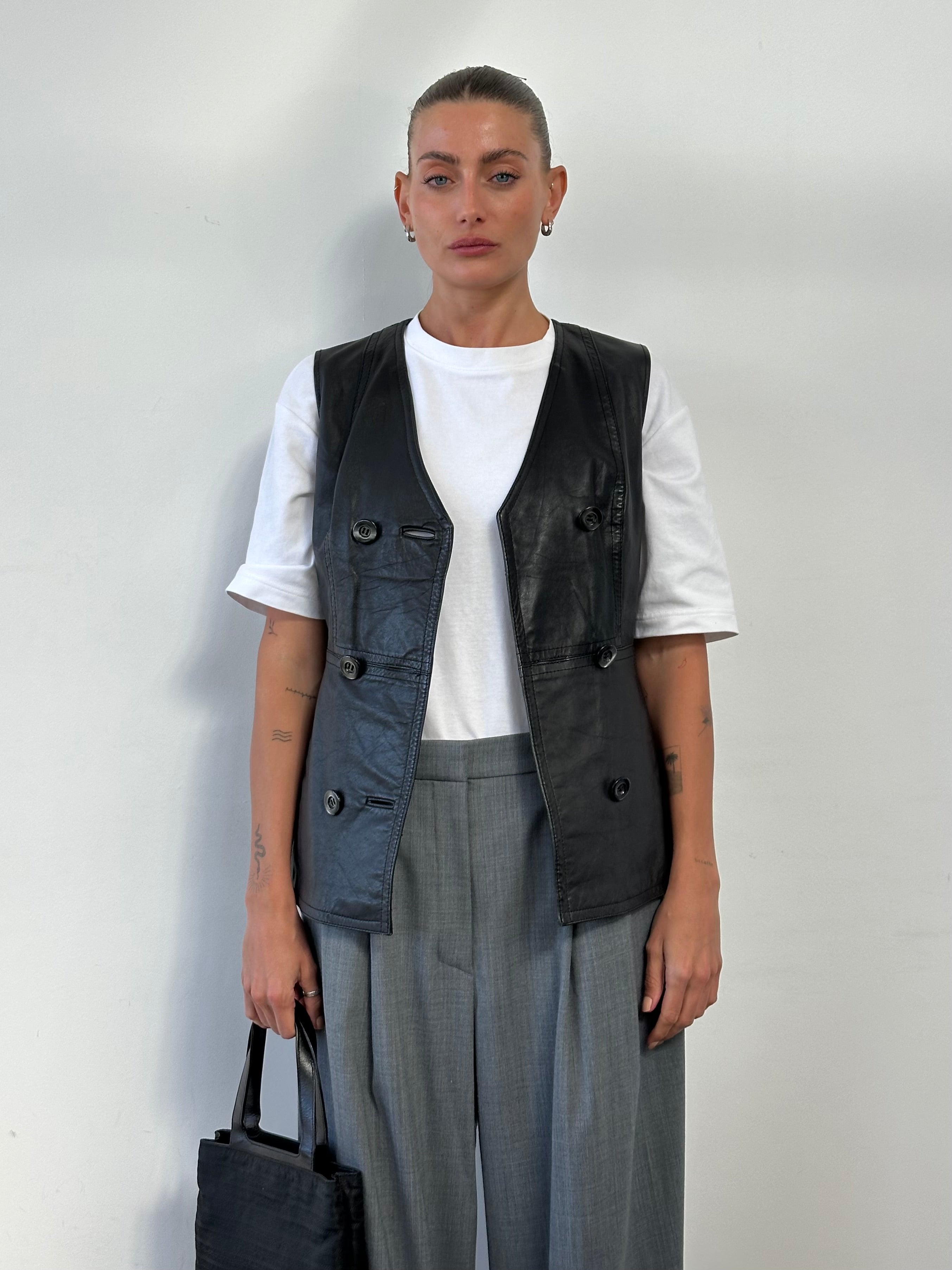 Vintage Double Breasted Leather Waistcoat - S - SYLK