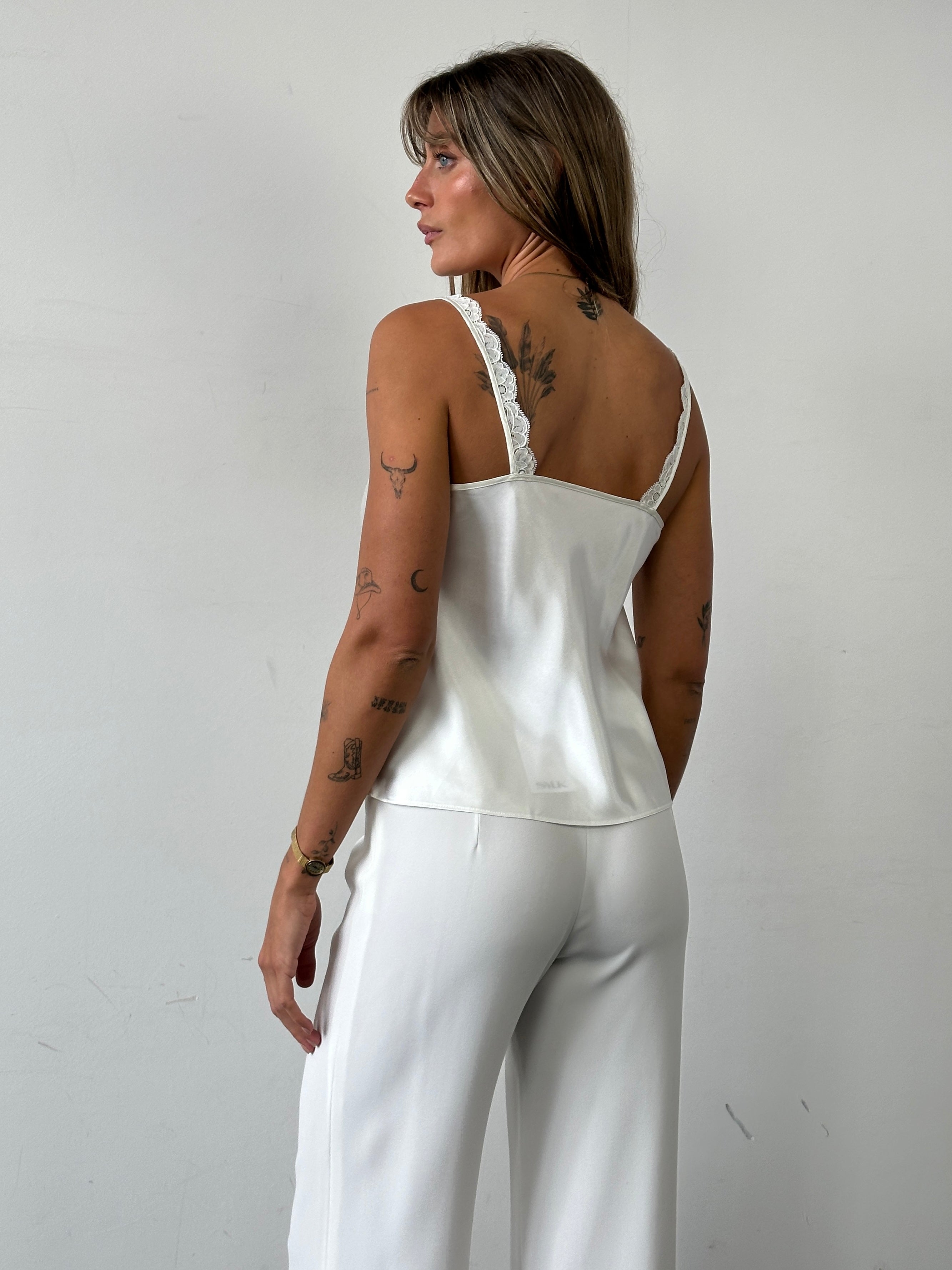 St Michael Lace Cami Top in size M, featuring delicate lace details and a fitted design, displayed on a neutral background.