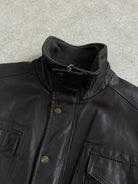 Vintage High Neck Leather Jacket - XL - SYLK