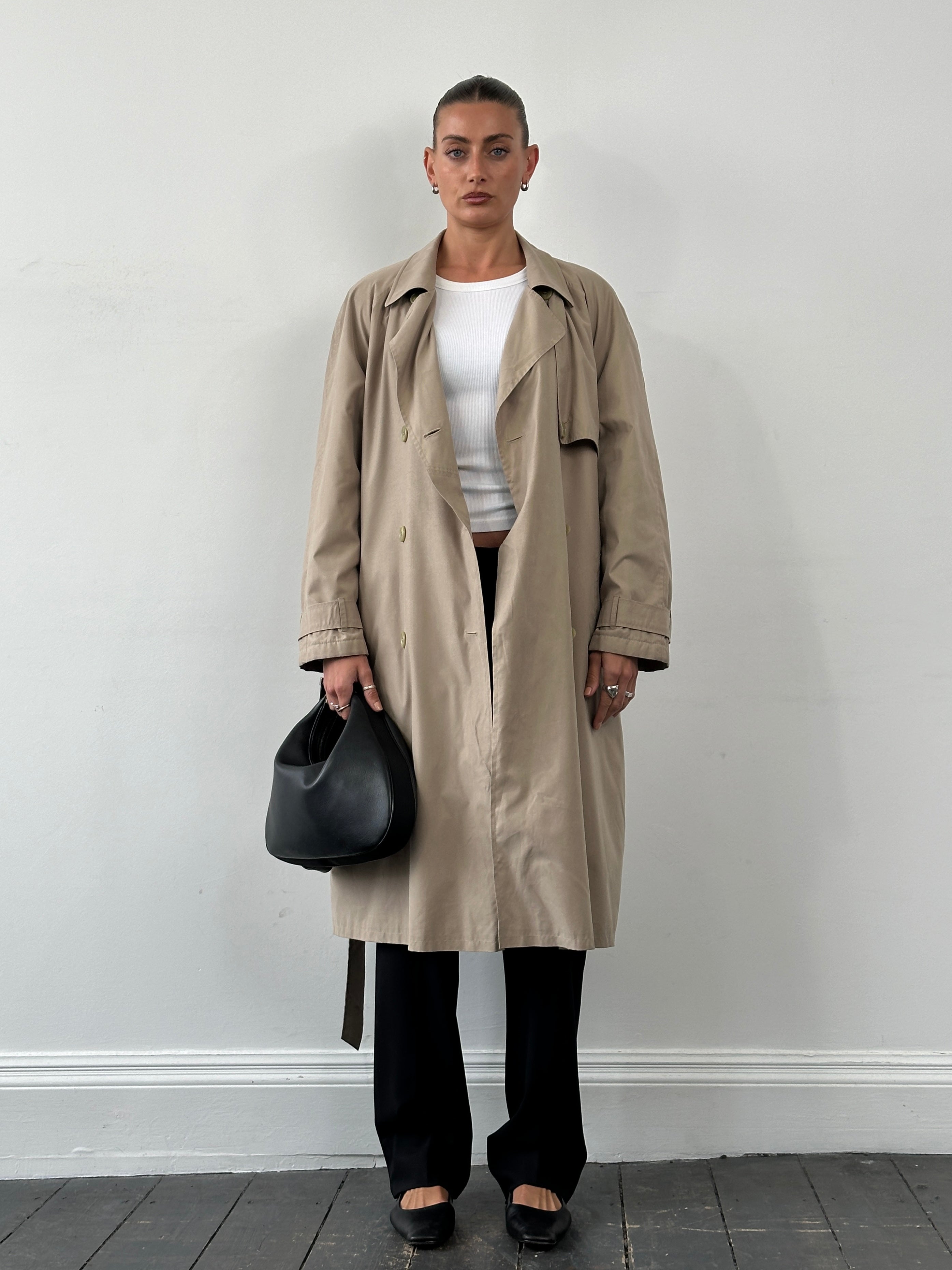 St Michael 90s Double Breasted Belted Trench Coat - XL - SYLK