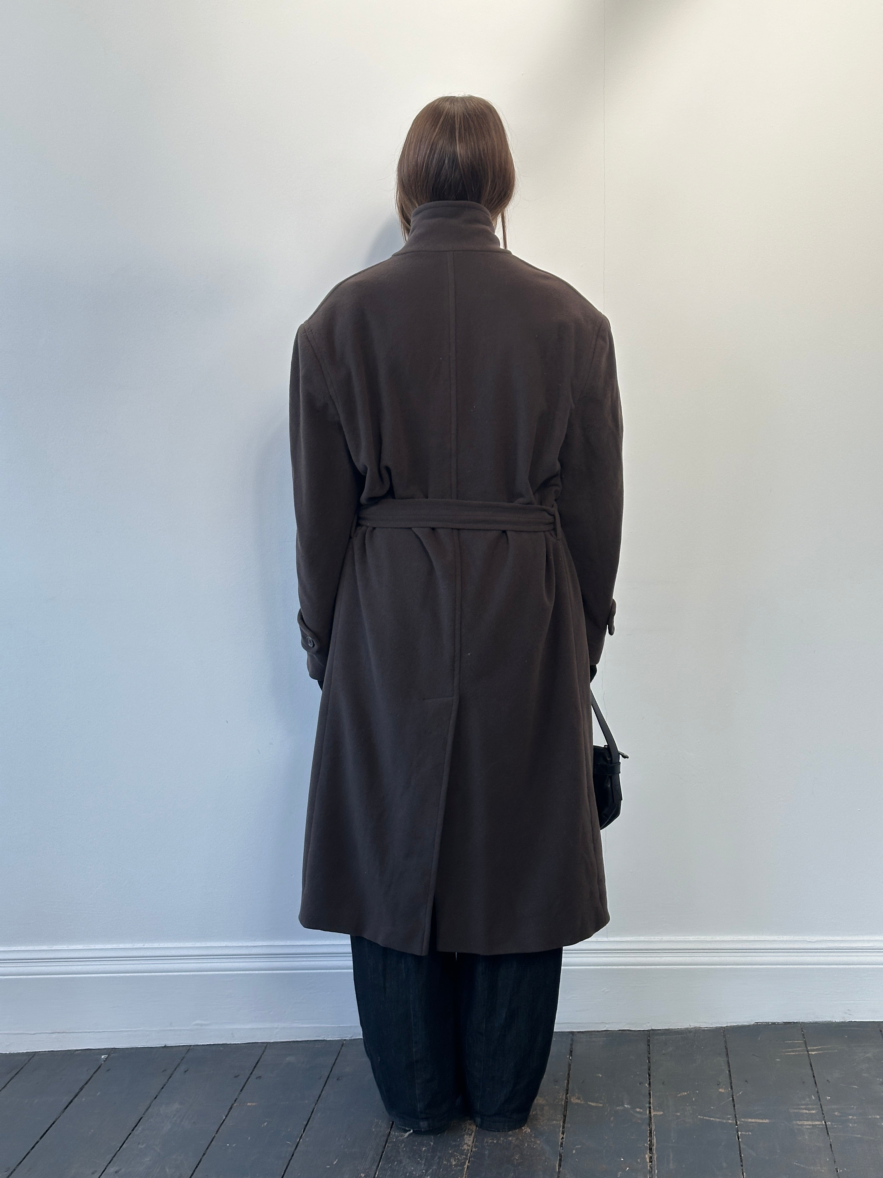 St Michael 1990s Italian wool belted coat in XXL, featuring classic design and tailored fit, displayed on a hanger.