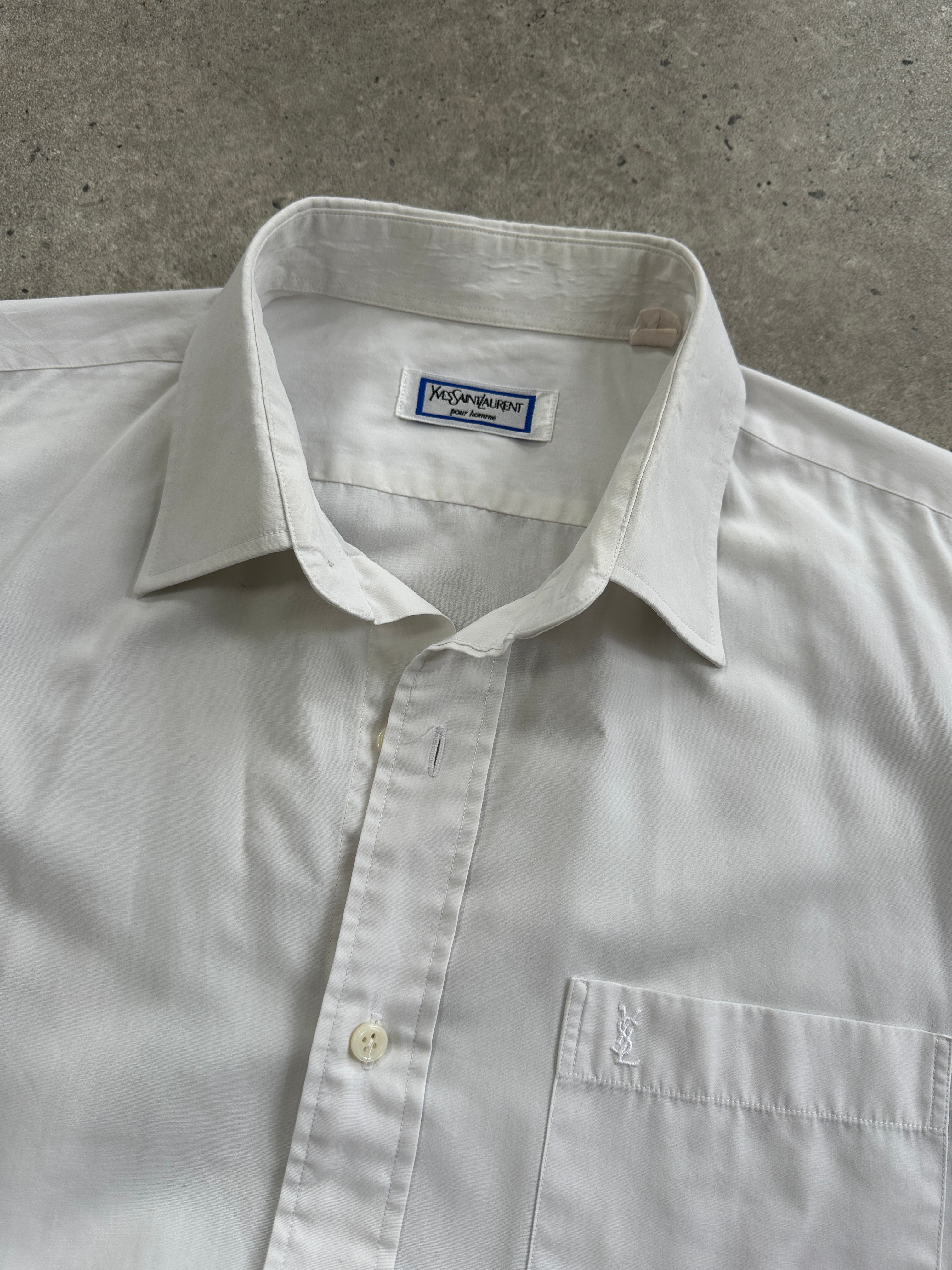 Yves Saint Laurent Pour Homme cotton logo shirt in size L, featuring a classic fit with the brand's signature logo on the chest.