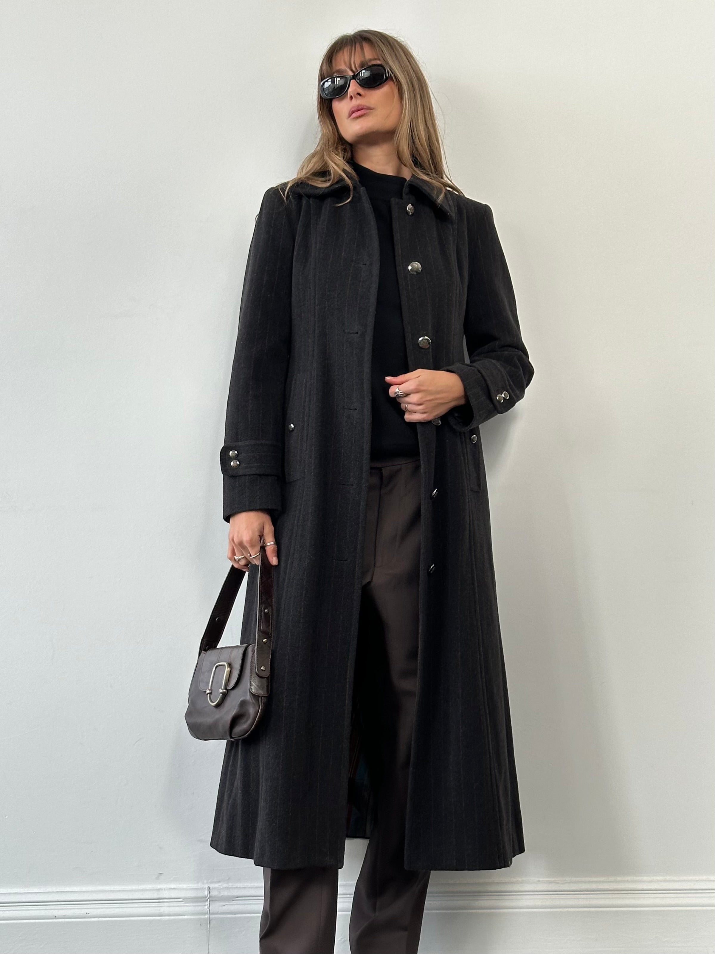 Vintage Wool Cashmere Pinstripe Floor Length Coat - M - SYLK