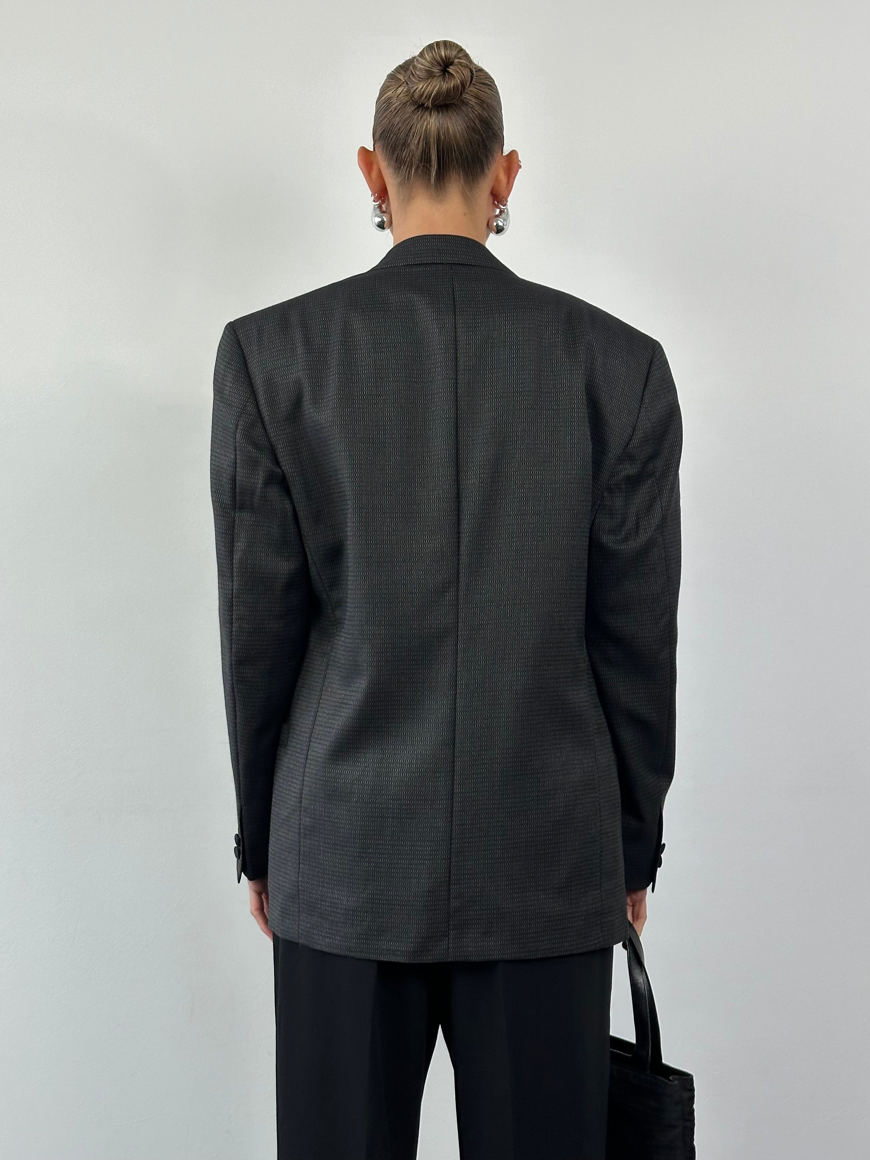 Yves Saint Laurent Diffusion Hommes 1980s wool silk tuxedo blazer, single button, size 38R/M, stylish men's formal jacket