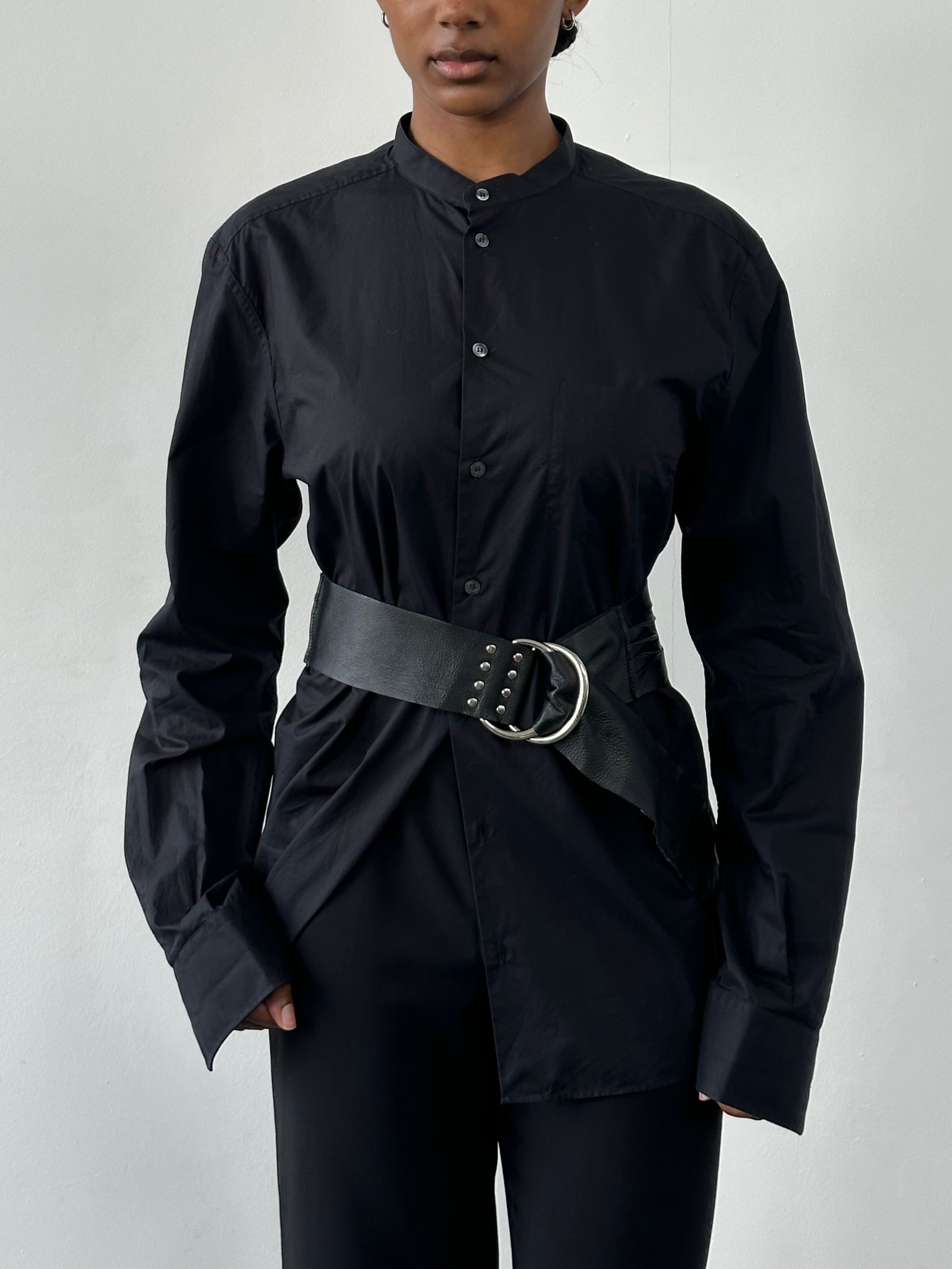 Dolce & Gabbana 2000s cotton collarless shirt in size M, featuring a sleek design and classic style.