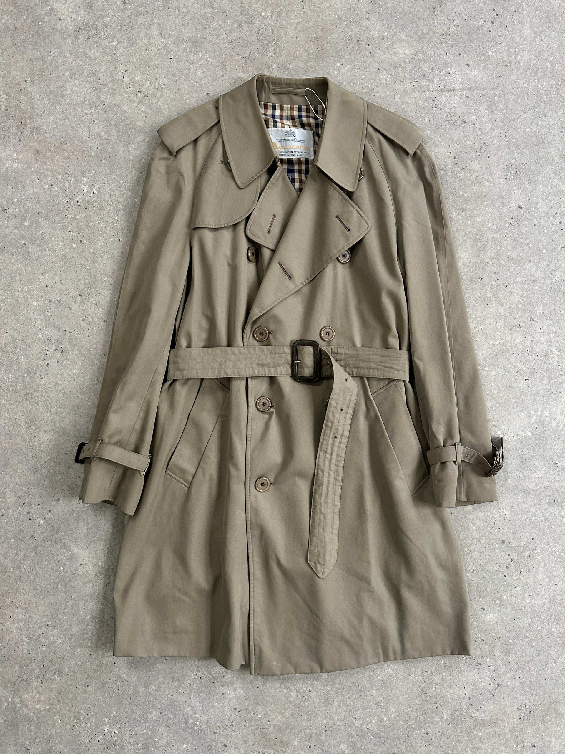 Aquascutum Pure Cotton Double Breasted Belted Trench Coat XL Green XL  L