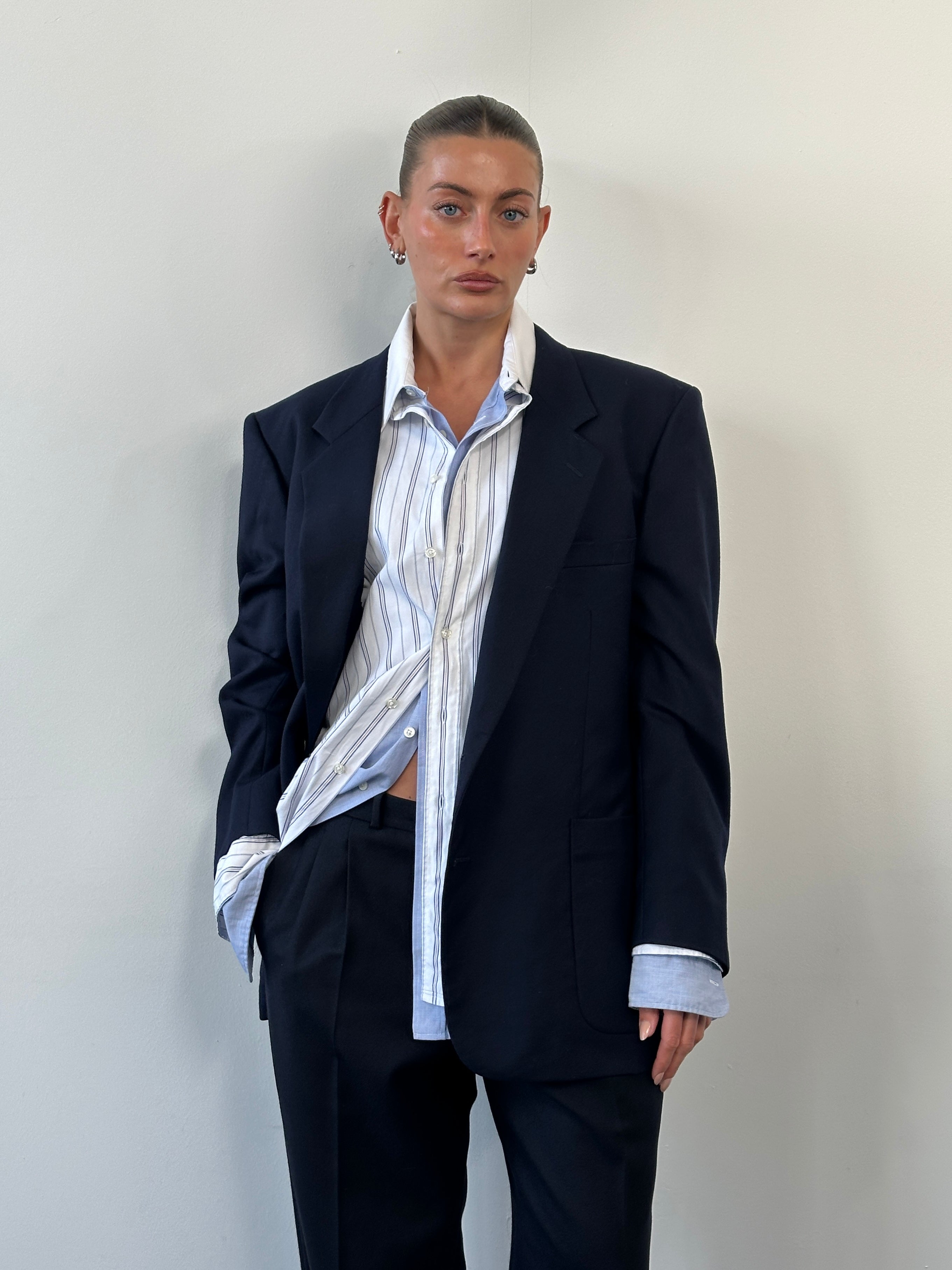 Yves Saint Laurent men's 1990s pure wool bespoke button blazer in size 46R/XL, tailored with classic lapels and structured fit.