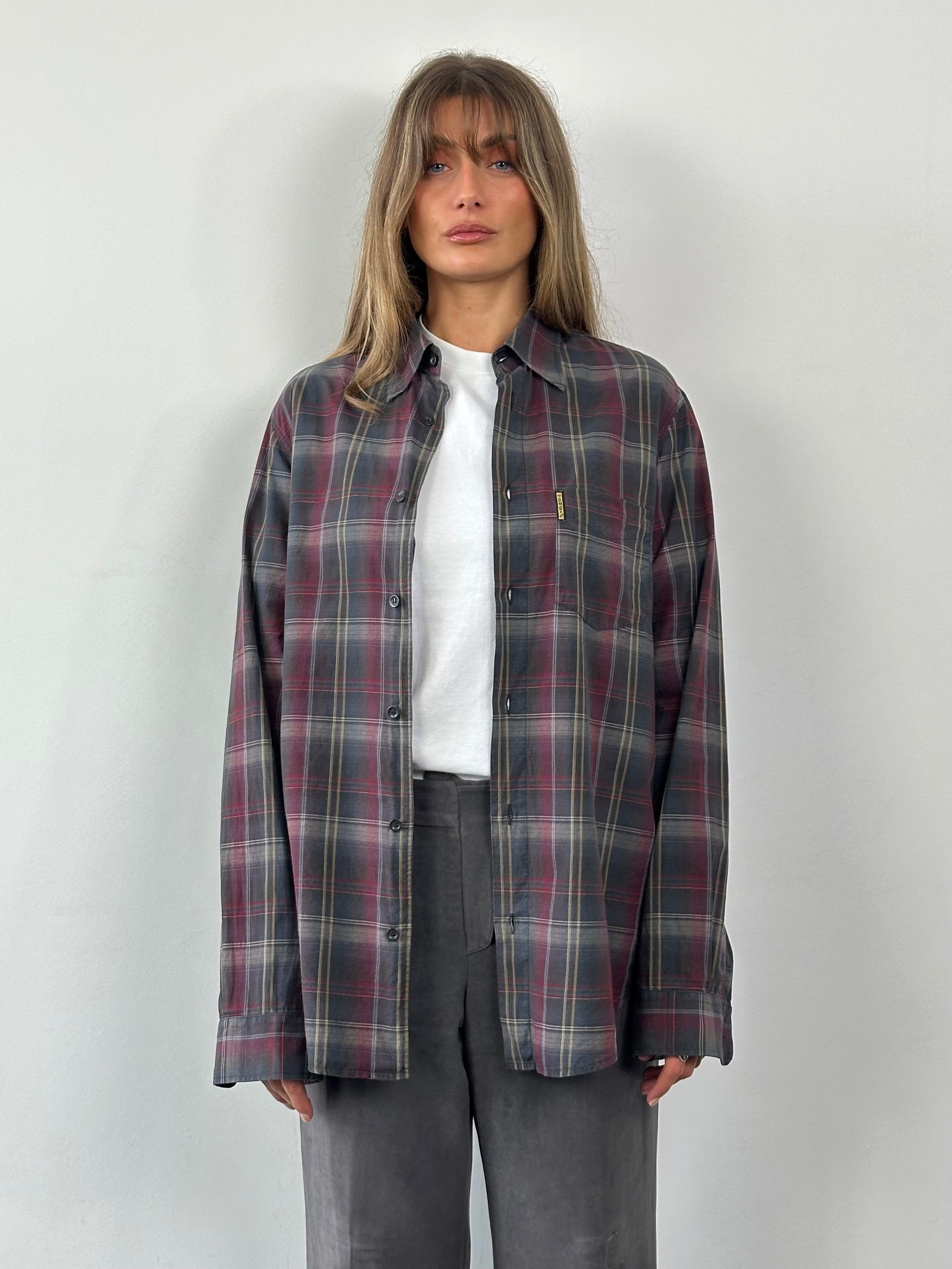 Armani Jeans 2000s check pure cotton flannel logo shirt in size L, featuring a classic plaid pattern and Armani branding.