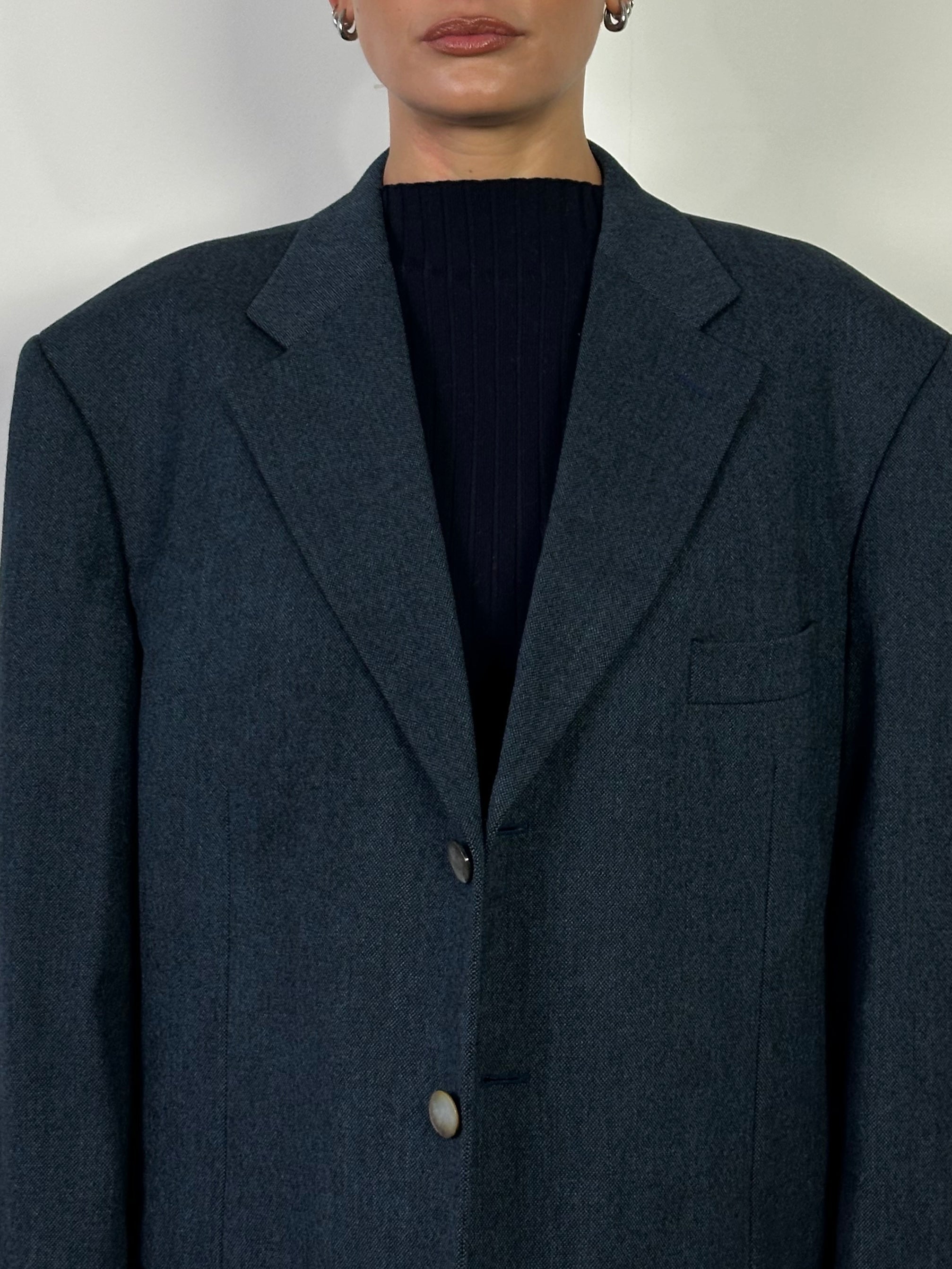 Yves Saint Laurent Rive Gauche 1990s bespoke button blazer in size 48R/XXL, tailored fit with classic lapel and front buttons.