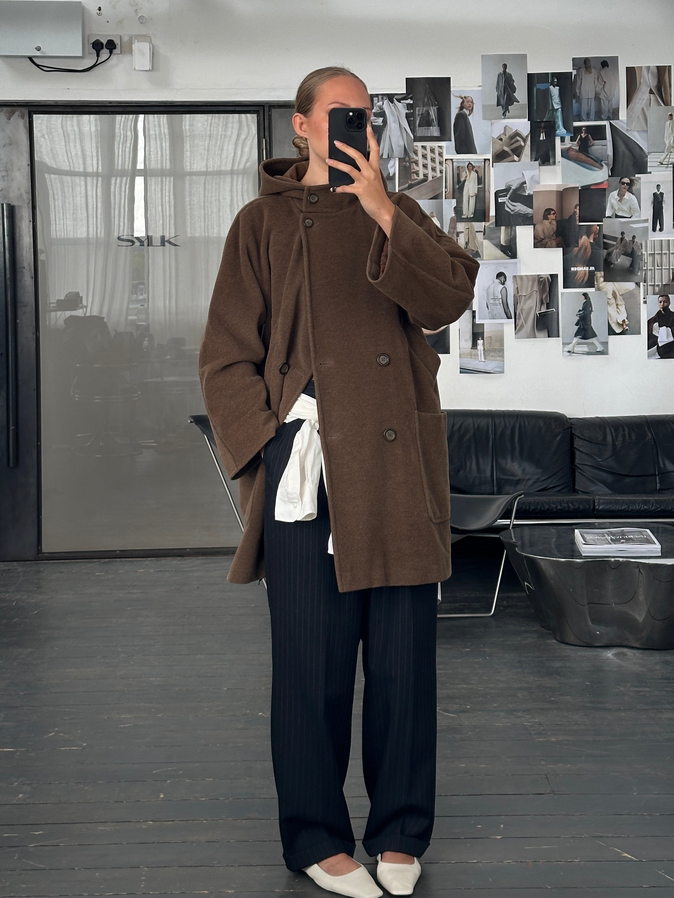 Max Mara Weekend 2000s wool hooded double-breasted coat in medium size, featuring a classic design and tailored fit.