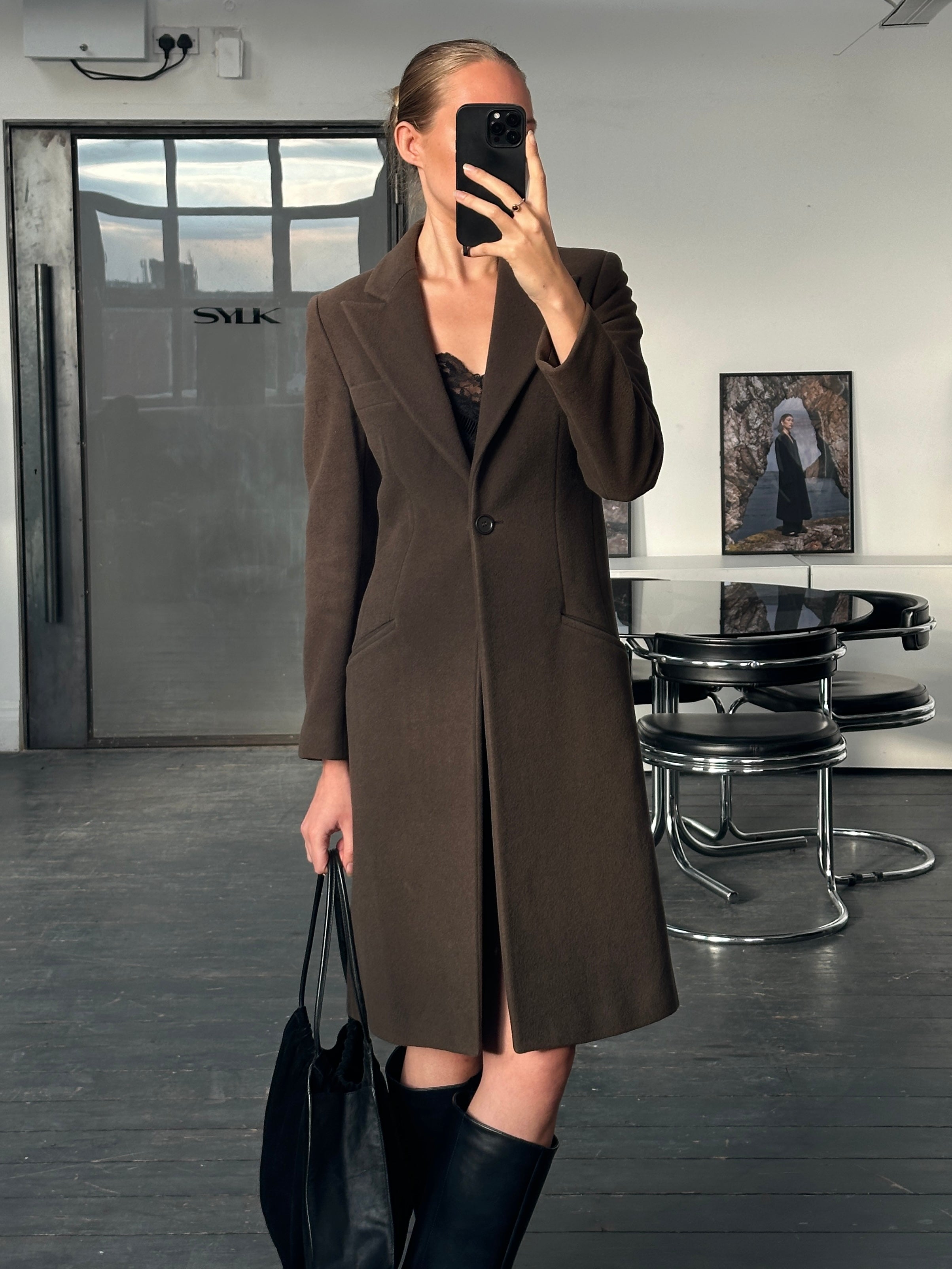 Emporio Armani 1990s pure virgin wool single-button coat in XS/S, showcasing a classic tailored design with lapel collar.