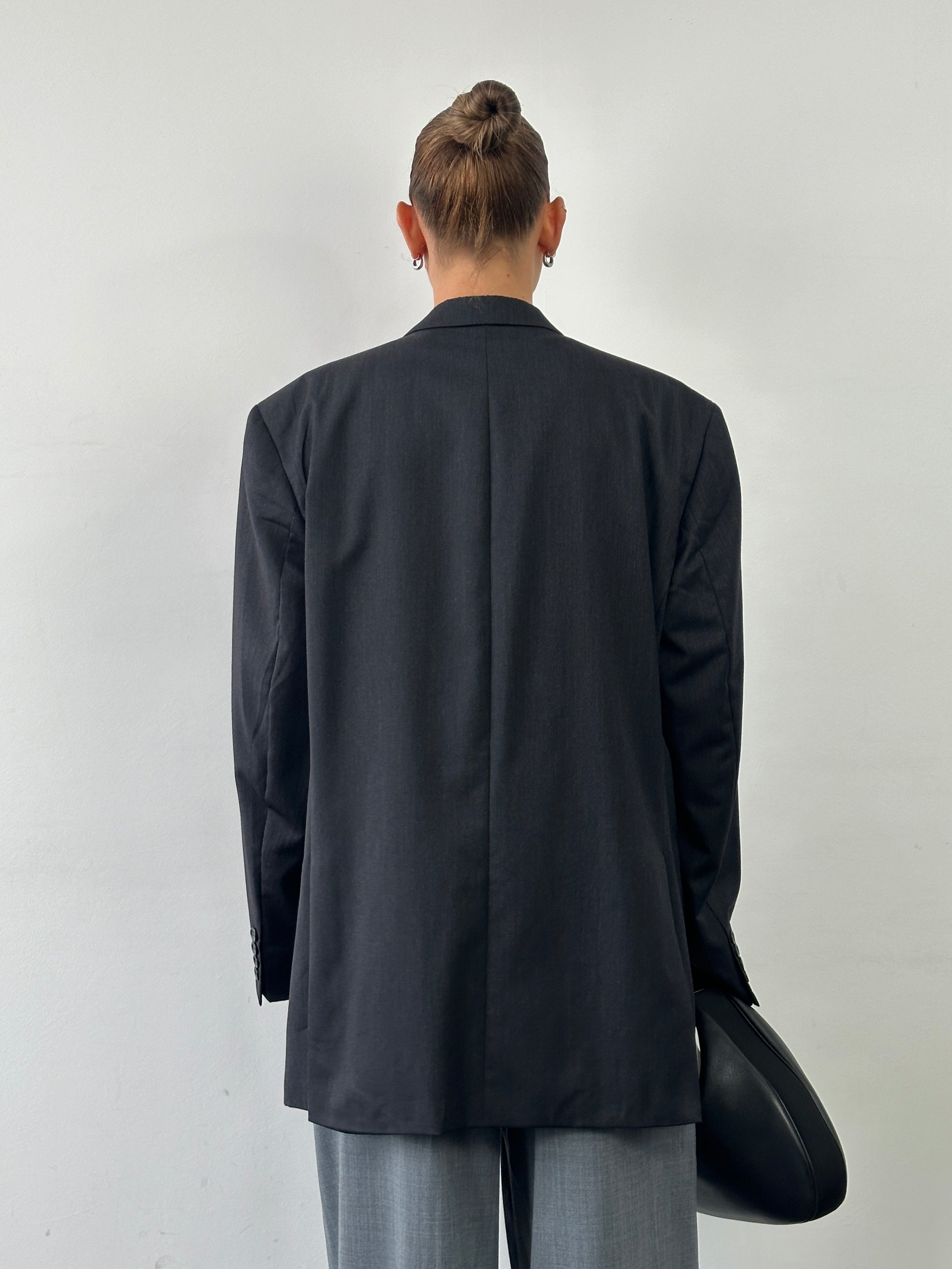 Yves Saint Laurent Pour Homme 1990s pure wool single-breasted blazer in size 48R/XXL, dark tailored men's blazer.