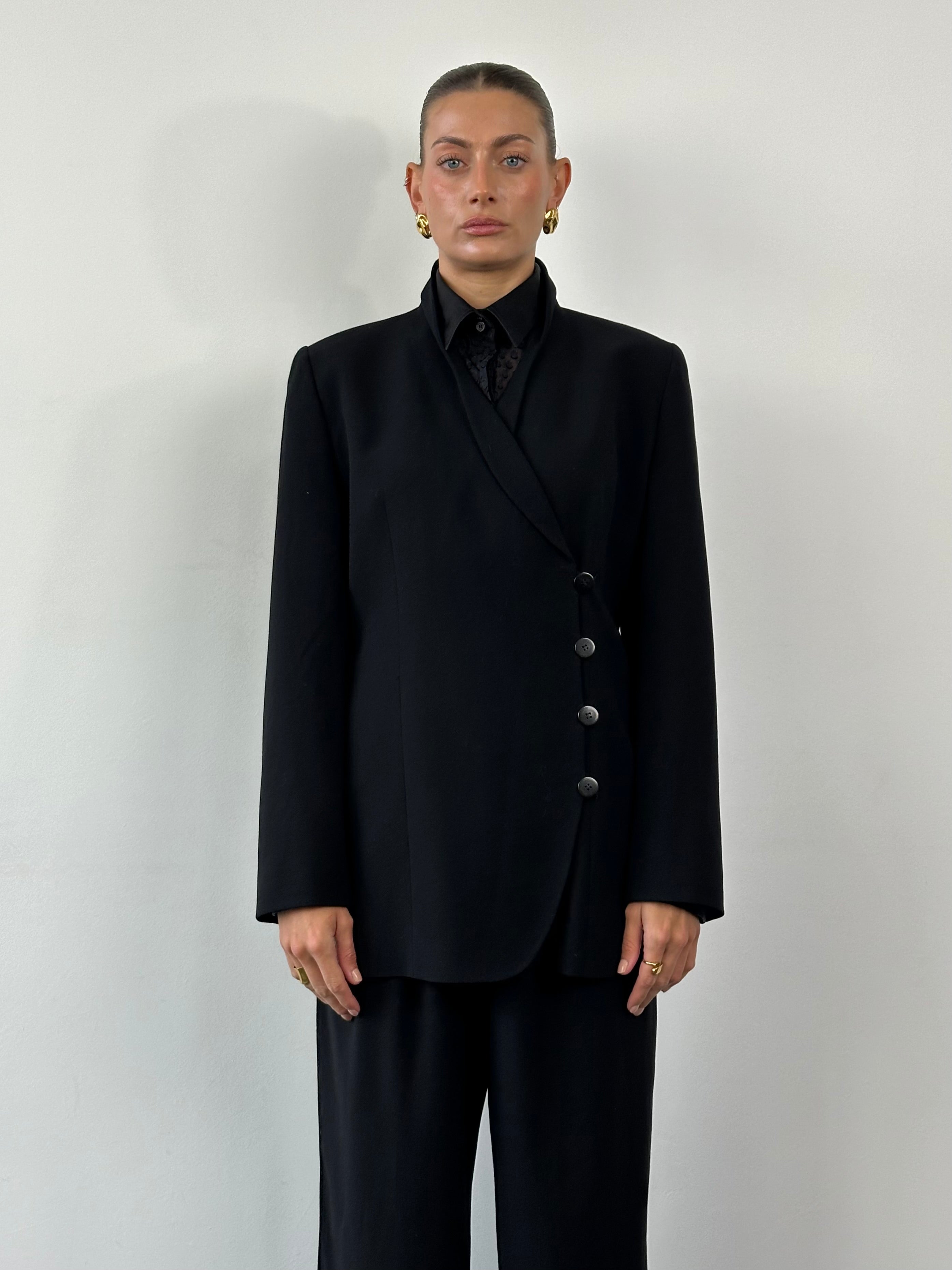 ジャケット・アウター 80s GIORGIO ARMANI wool/linen jacket BLK Giorgio Armani 80s Wool Blazer - M/L | SYLK