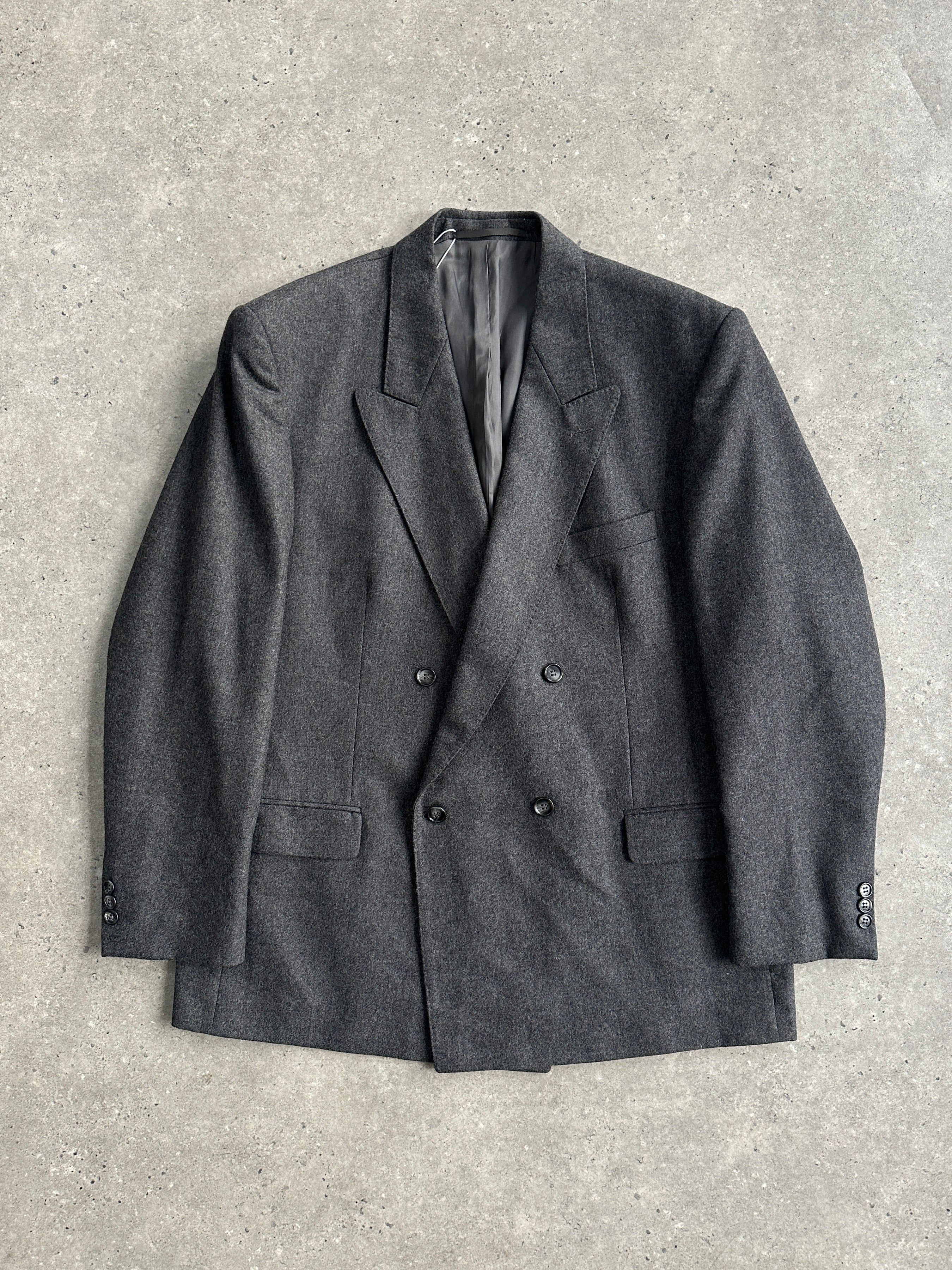 Vintage brand vintage brushed pure wool double-breasted blazer in size XL, showing the classic tailored front and textured fabric.