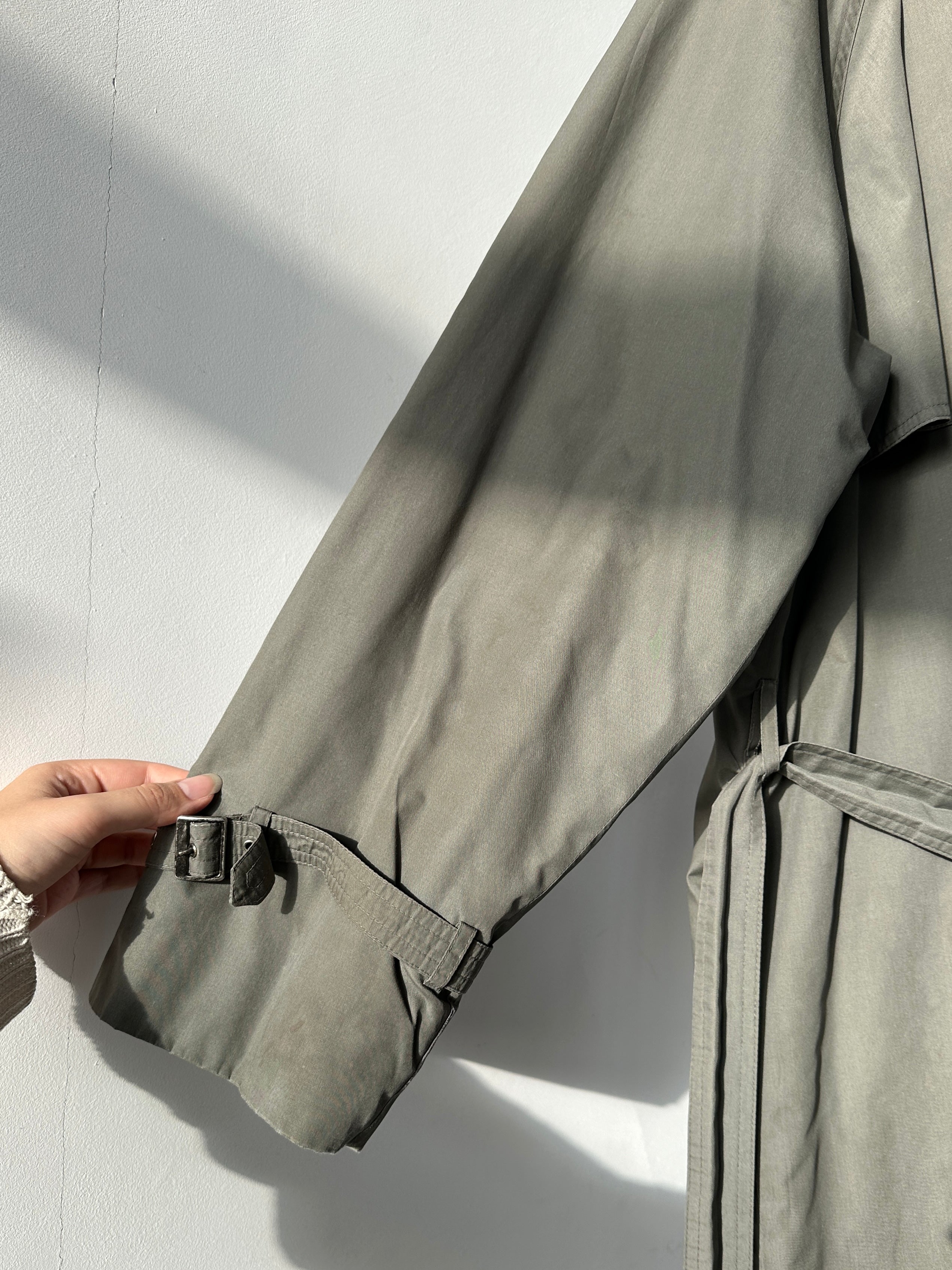 Pierre Cardin belted cotton blend trench coat in XL, shown on hanger with classic collar and button details.