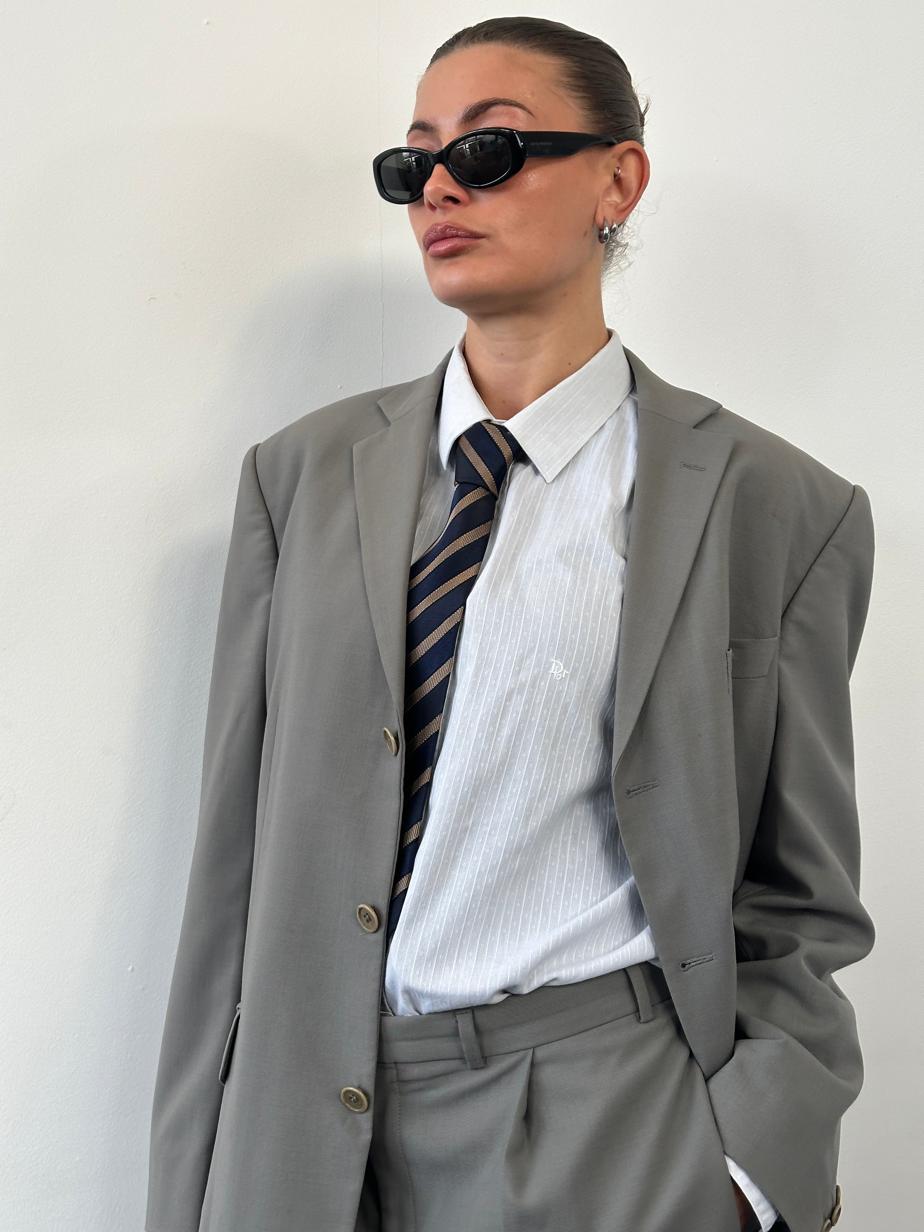 Christian Dior Monsieur 1990s pure cotton logo shirt, men's L/XL, with classic Dior branding and crisp white fabric.