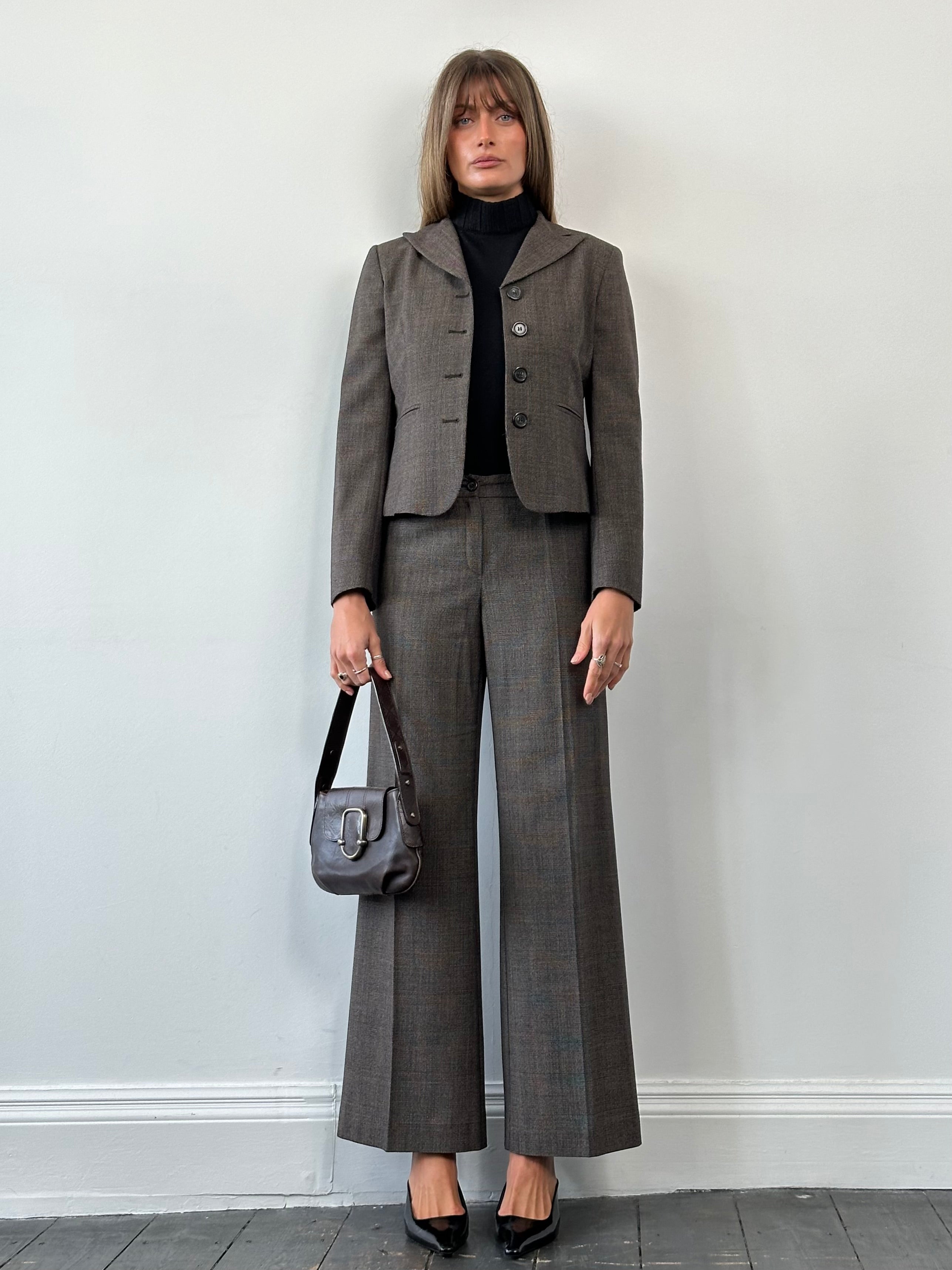 Marella Check Wool Single Breasted Low Rise Suit - XS/S - SYLK